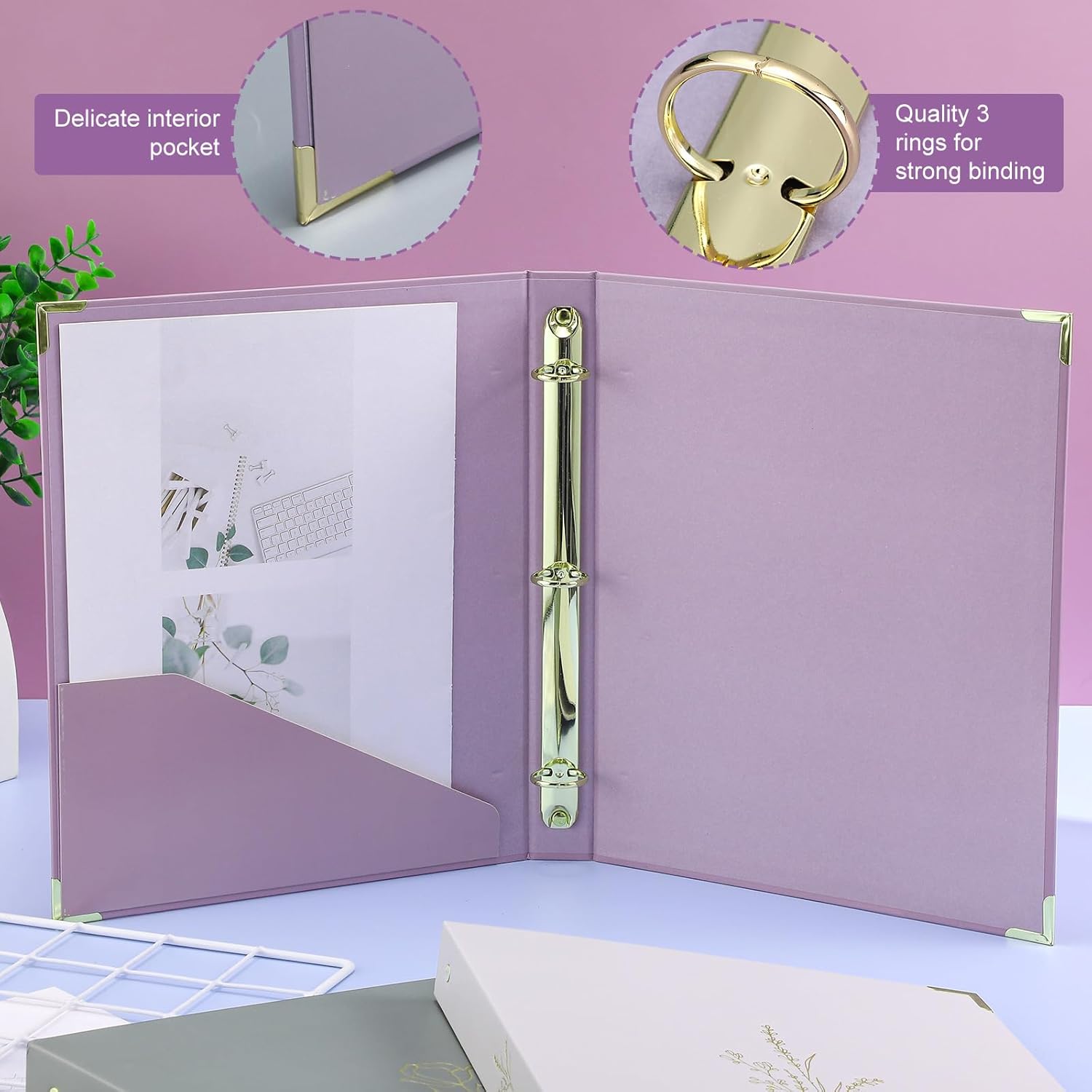 Gueevin 3 Pcs Aesthetic 3 Ring Binder for Women Sturdy 1 Inch Ring Binder Fits Letter Sized Paper with Pocket Organize for Work School Office (Serene Pastel) - Image 3
