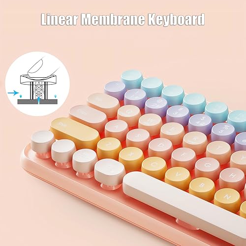 Miniatura 4 de Teclado de máquina de escribir inalámbrico de 2.4 GHzBluetoothUSB-C con cable de membrana recargable para juegos, interruptor de sensación mecánica