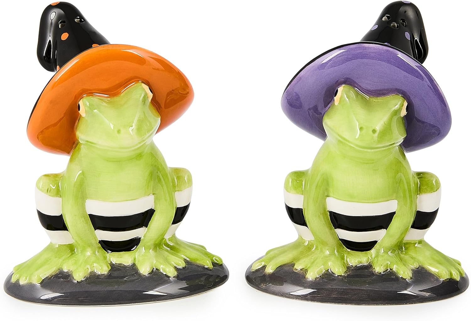 MACKENZIE-CHILDS Salt and Pepper Shaker Set, Ceramic Salt and Pepper Holders, Trick or Treat Happy Jack