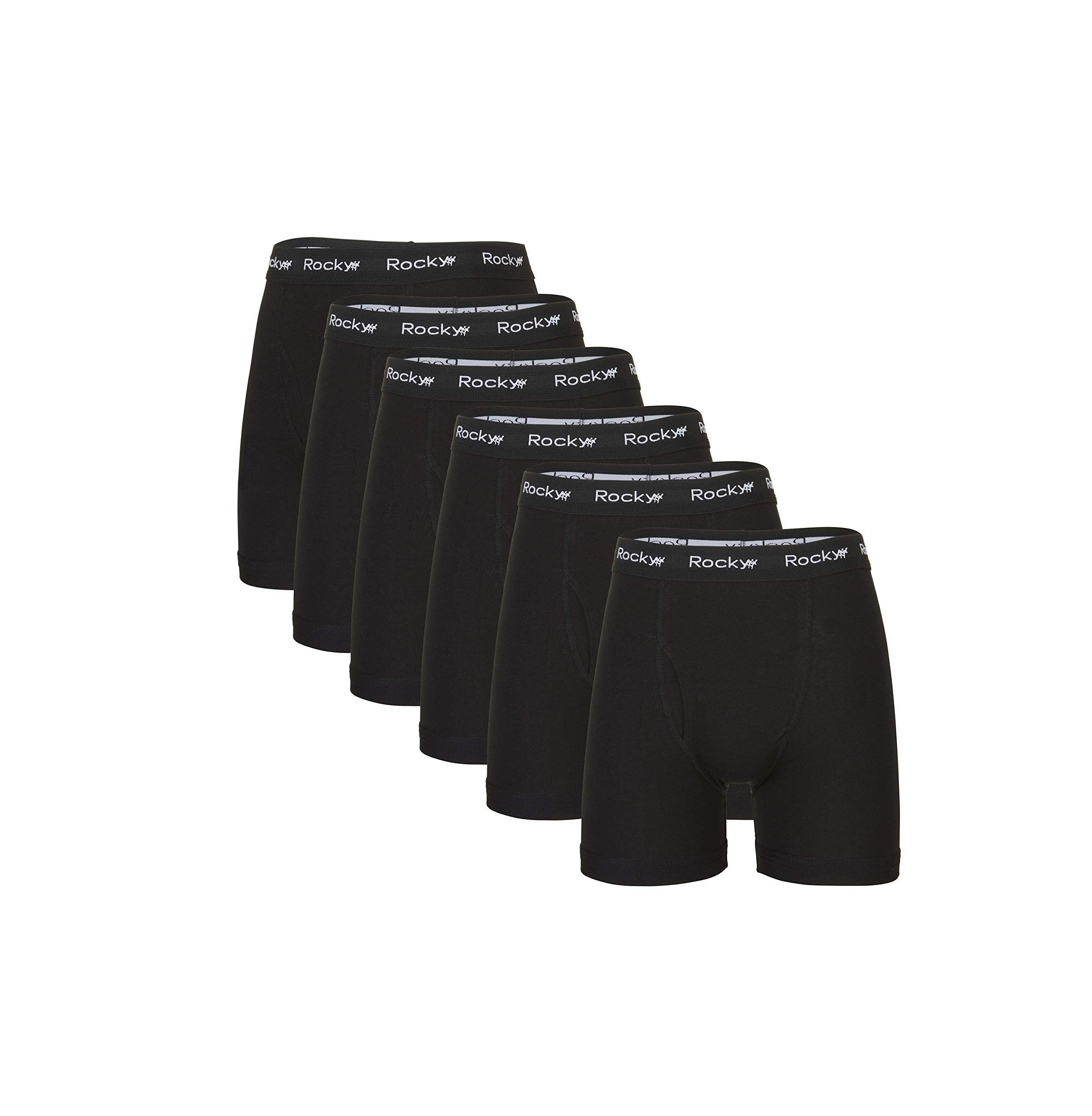 Rocky Men's Boxer Briefs Breath-Easy Cotton Fabric® Pouch Underwear, Tagless - 6-Pack (Black - Large)