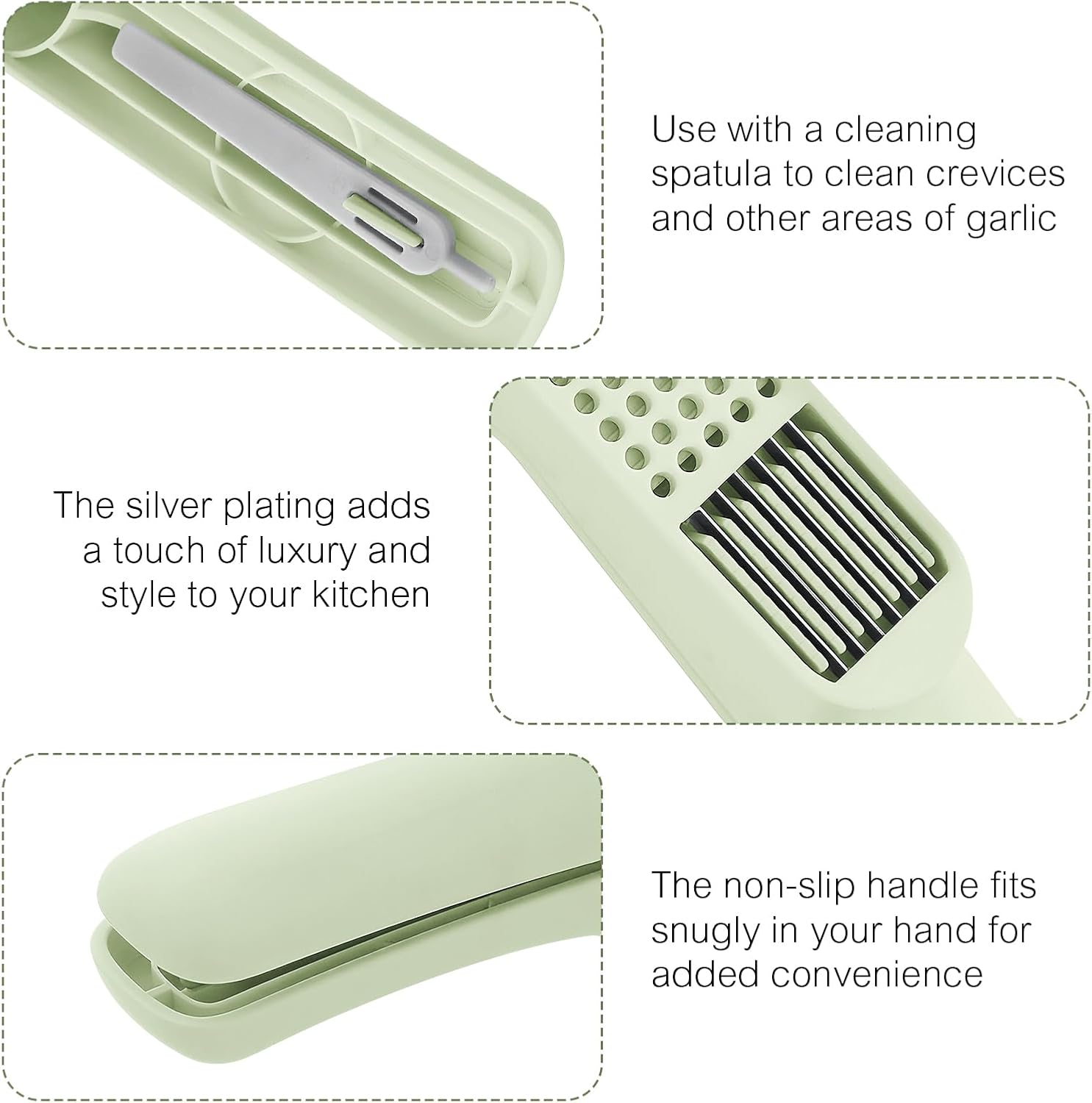 Upgrade 4 in 1 garlic press cutter Slicer mincer crusher presser smasher masher tool,stainless steel Blades,Vegetable Peeler,Can opener (green) image 5