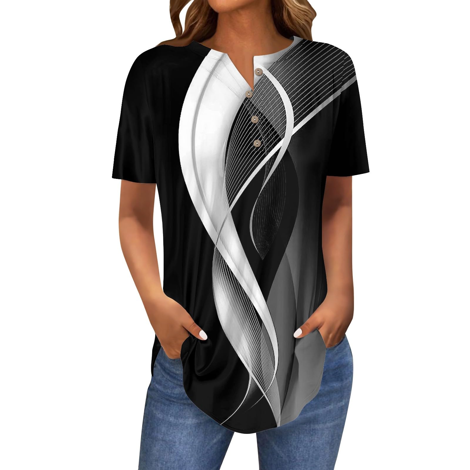 LpQsySoft Short Sleeve Tunic Ladies Plus Size School Summer Casua Cozy Thin Crew Neck Striped Shirt Ladies