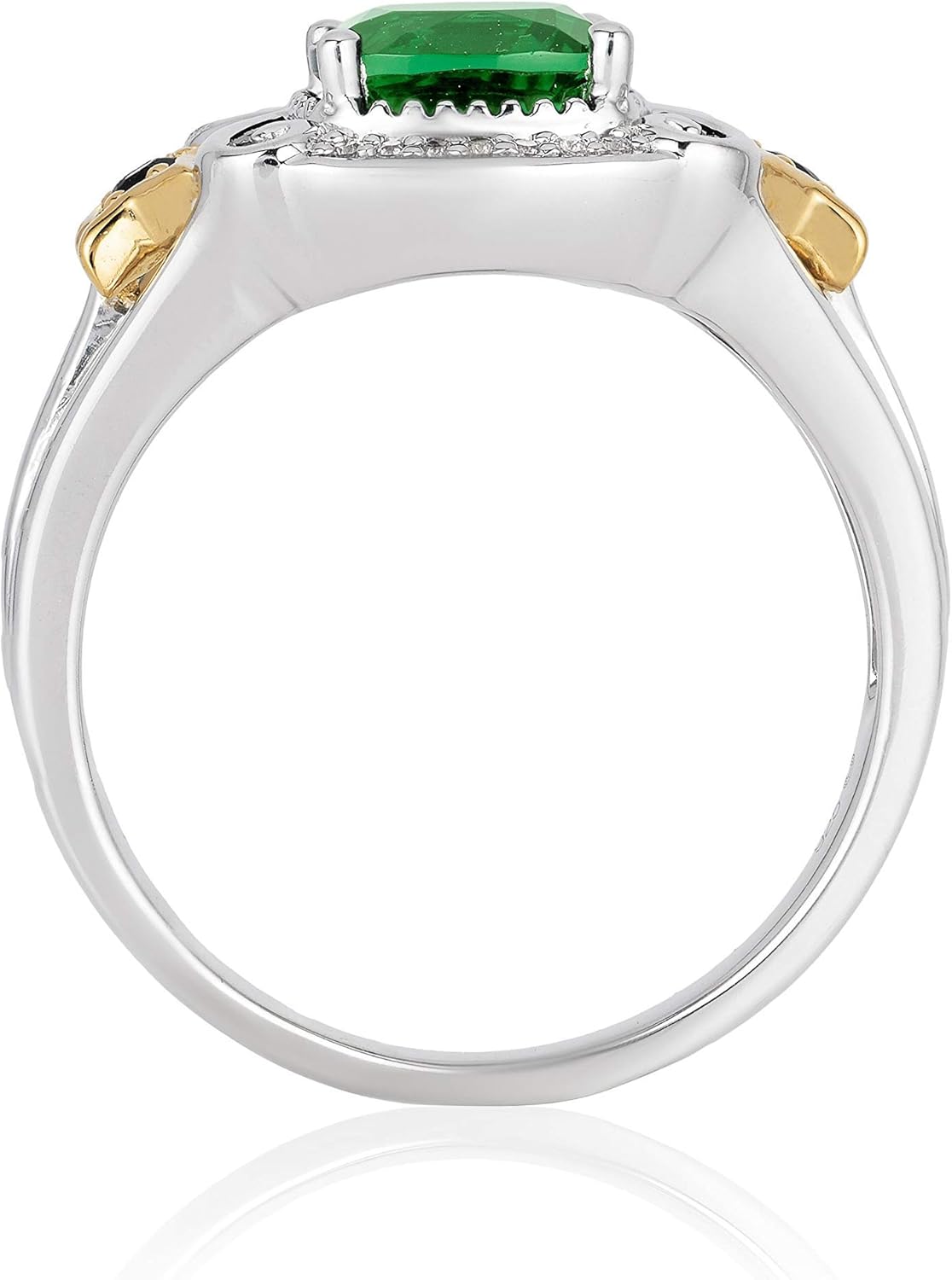 Jewelili Enchanted Disney Fine Jewelry 14K Yellow Gold over Sterling Silver Cushion Created Emerald and Natural White Round Diamond Accent Tinkerbell Star Ring