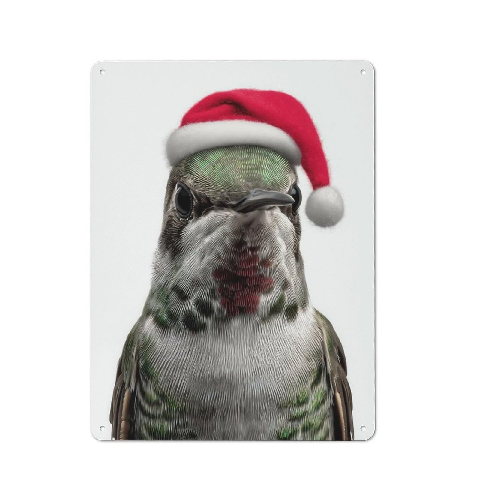 Junmoney Hummingbird Wearing A Santa Hat For Café Or Restaurant, Vintage Metal Sign 40X30cm, For Vintage Wall Decor Fans, For Cafés, Pubs And Restaurants