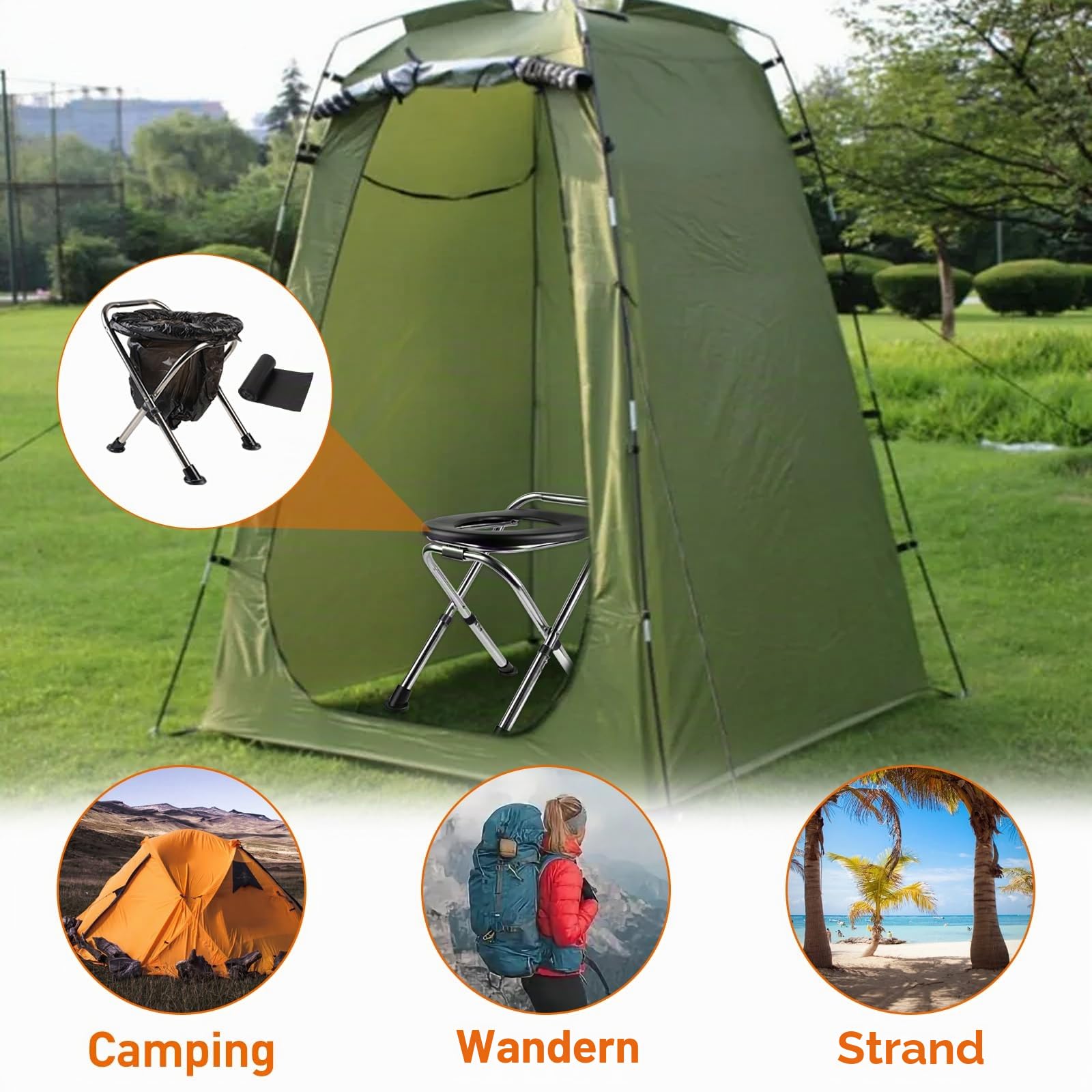Tragbare Toilette, Outdoor-Camping-Toilette, Reise-WC, Edelstahl, tragbare Toilette (schwarz)