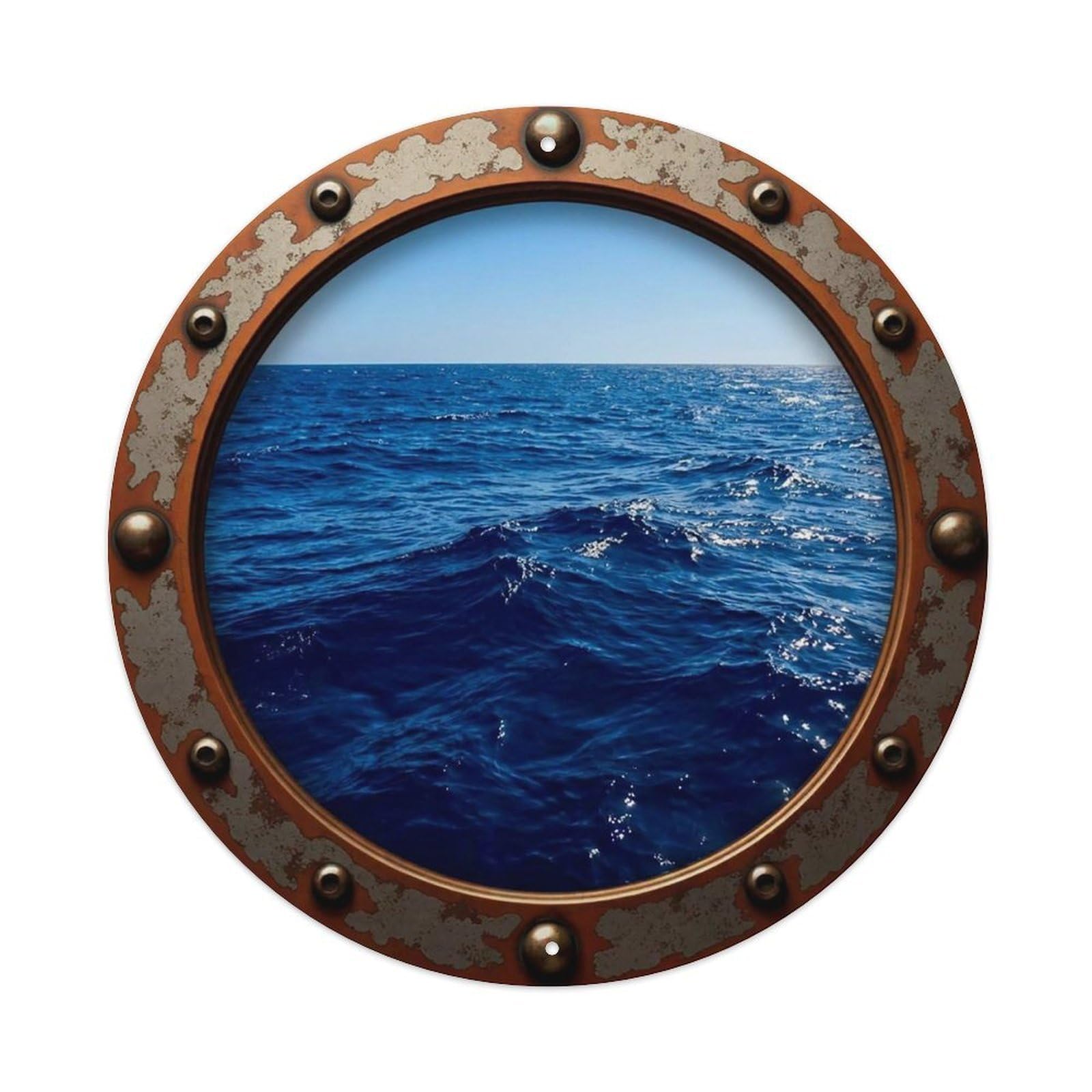 Vintage Porthole Cobalt Blue Depths View Vintage Metal Tin Sign Plaque Wall Decor for Cafe, Club Bar, Office, Garden Metal Poster 8x8Inch