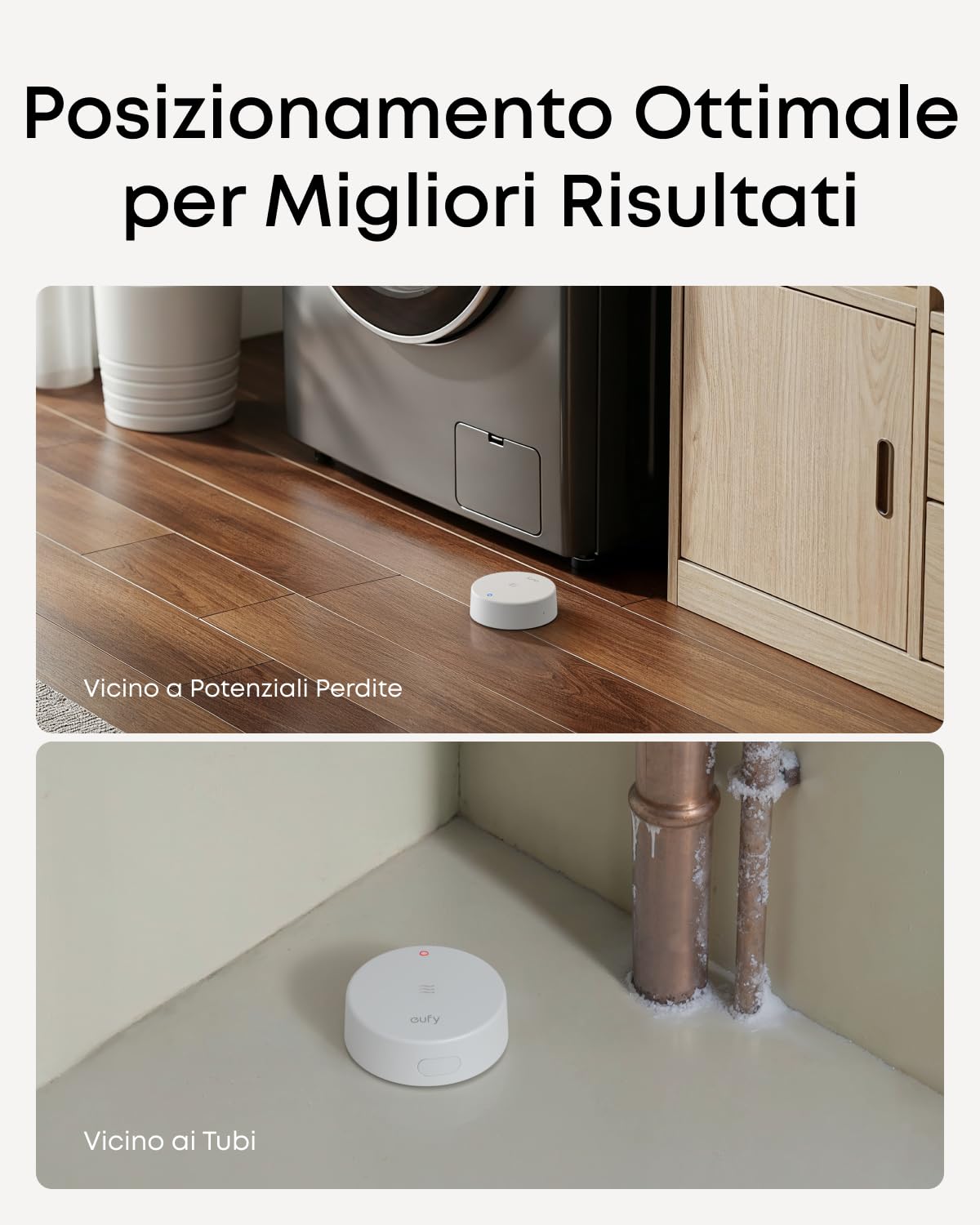 eufy Sensore Acqua e Gelo E20, Doppia Rilevazione, Portata Estesa con Cavo, Allarme Integrato da 75 dB, Batteria Durevole di 5 Anni, Richiesta Versione UE di HomeBase 2, 3, Mini o Pro