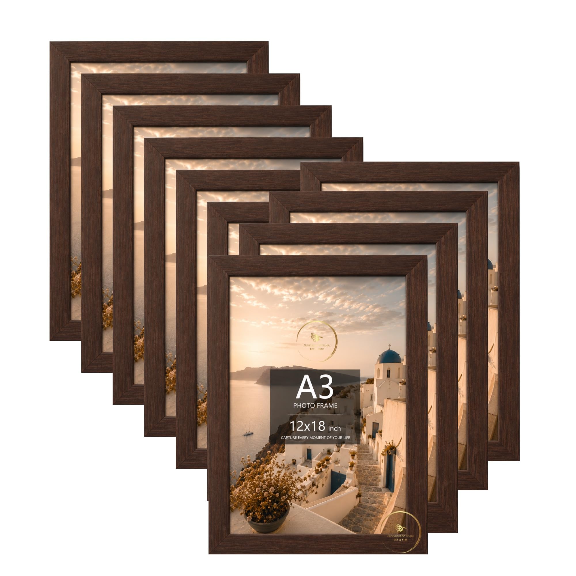 AbhiKalpya Art Studio A3 Size Photo Frame For Document, Photo, Quote,Certificate Wall Hanging Picture Frame For Home and Office Wall Decoration,Size Medium 12x18 inch, Brown (Set of 10)-image-28