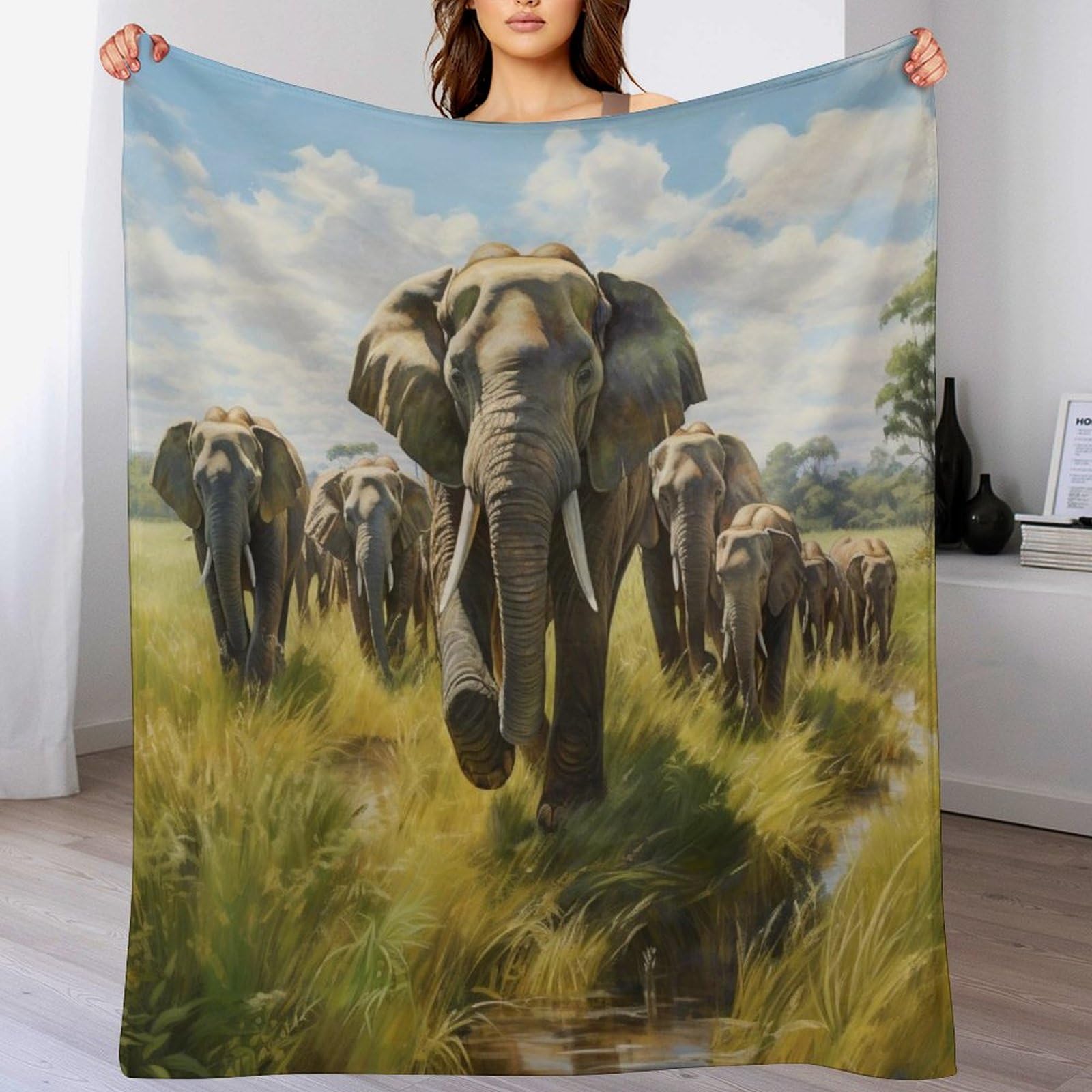 Couverture canapé éléphants en flannel douce 130x150cm