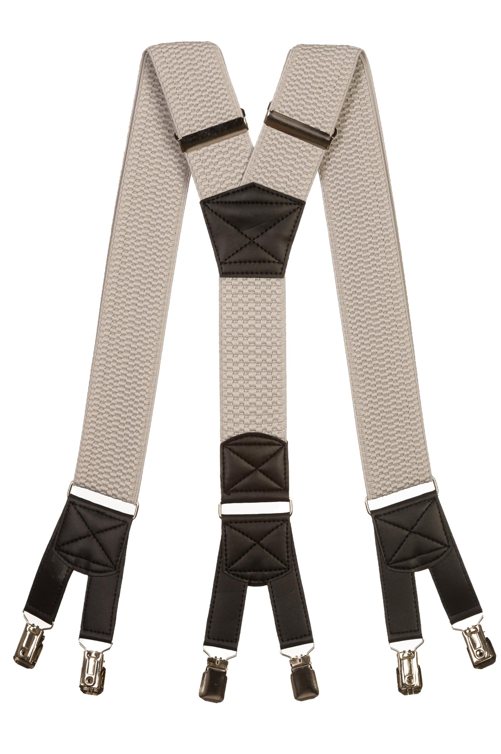 Olata Men's Six Clip Heavy Duty Extra Wide Y-Shape Braces/Suspenders - 5cm. Light Grey