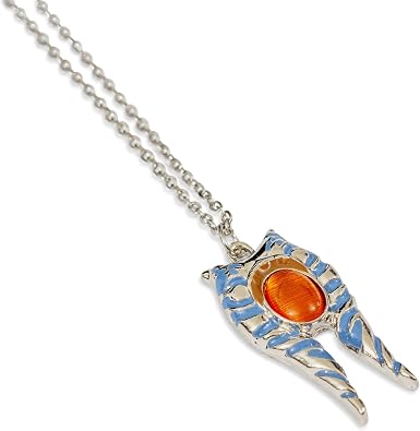 SalesOne Star Wars Ahsoka 3D Mandrils Orangecats Eye Pendant Necklace | Carded | chain 1.5mm, 18" + 2",pendant 3cm, stone 1cm | Basemetal Pendant w/Synthetic Gem in a stainless steel chain | Base metal pendant with synthetic cats eye gem, stainless steel 18 inch chain plus 2 inch extender, 3cm pendant, carded