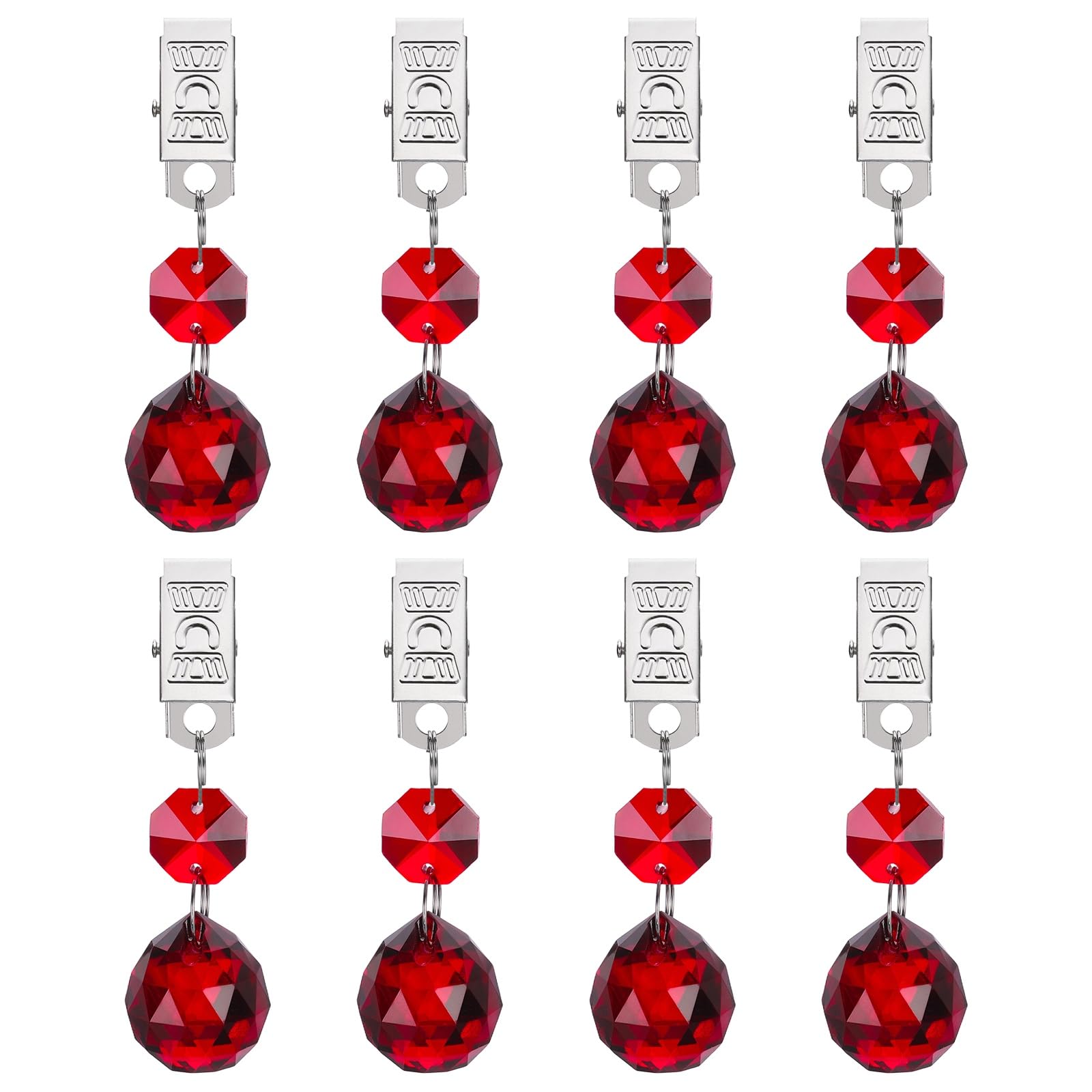 sourcing map 8Pcs Tablecloth Weights, Crystal Table Cover Weights with Metal Clips, Clear Ball Shape Pendant Curtain Weight 20mm for Outdoor Picnic Garden Table Decoration(Red)
