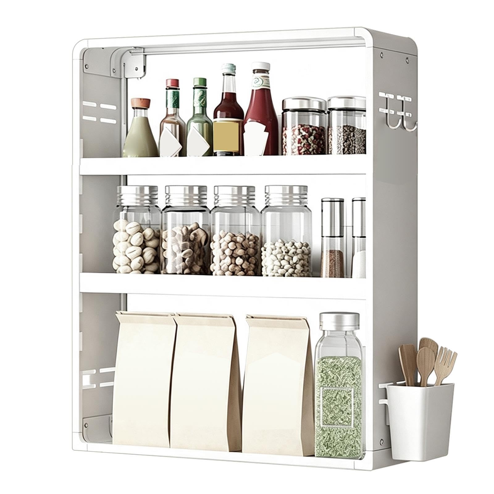 Armadietto Salvaspazio, 3 Livelli Pensile Cucina, Acciaio al Carbonio | Mobili Bagno Sospesi, Resistente alla Ruggine, 10cm di Profondità, 60cm di Altezza, con Parapetti(4cm/16in)
