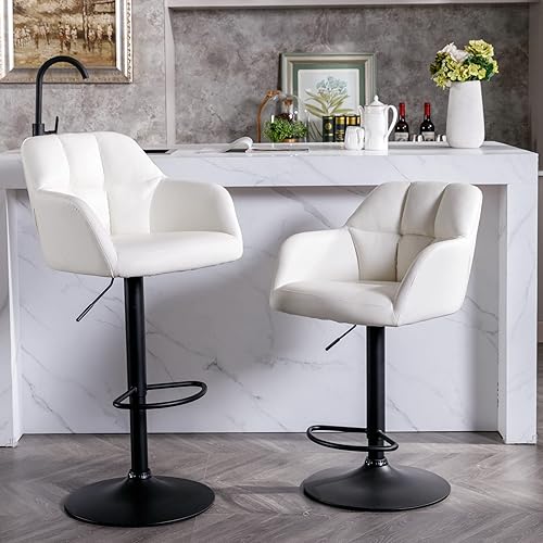 Miniatura 3 de BESTANO Juego de 2 taburetes de bar giratorios modernos con altura de mostrador trasero, sillas de bar ajustables con reposapiés de metal, sillas de