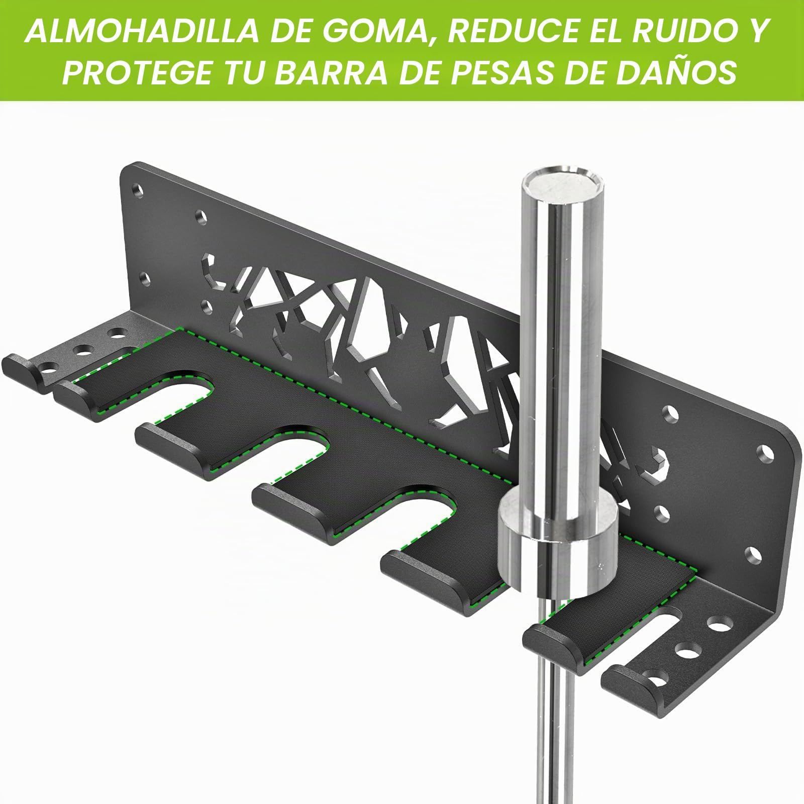 Kipika Versátil soporte de barra de pared con ganchos para barras de pesas con capacidad para barras de pesas de menos de 33 mm y accesorios de fitness, organización de gimnasio eficiente para uso