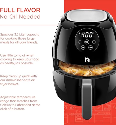 Miniatura 2 de Freidora de aire digital de 3.5 litros con cesta plana, freidora de aire con pantalla táctil, cesta antiadherente apta para lavavajillas, utiliza