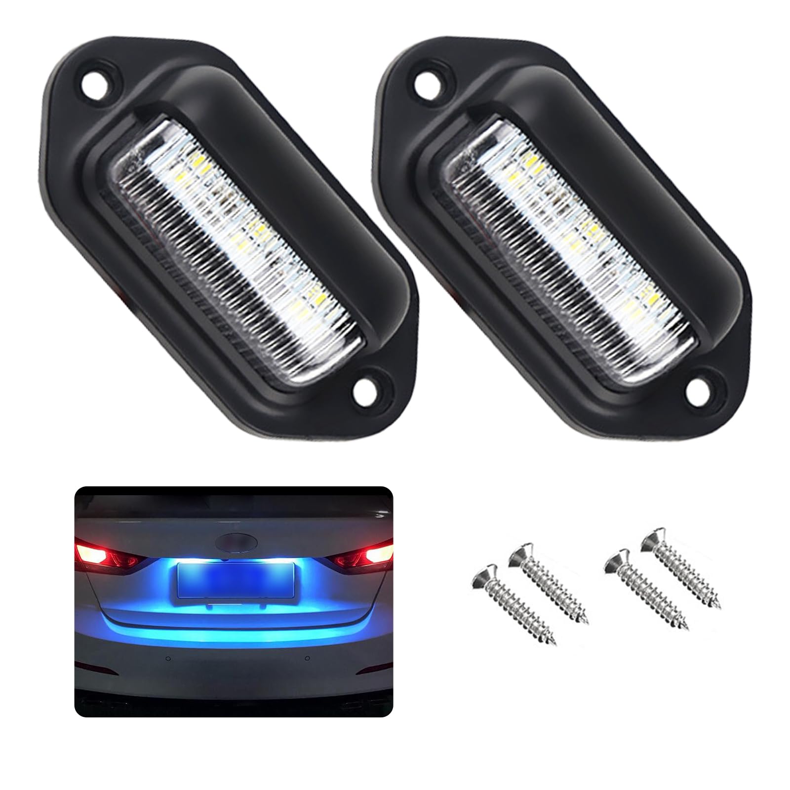 Kewucn 2 PCS 12-24V License Plate LED Light, Waterproof 6 LED License Plate Lamp Taillight for RV Camper Truck SUV Trailer Van, Step Courtesy Lights, Dome Cargo Lights or Under Hood Lights (Blue)