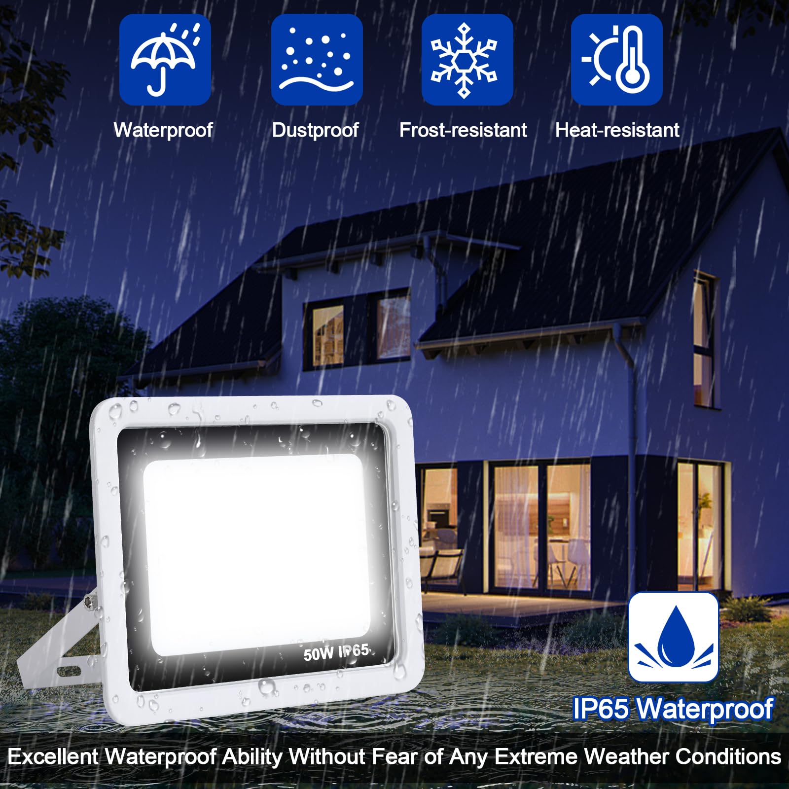 YCZM Foco LED Exterior 50W,IP65 Impermeable Foco Proyector LED,Blanco Frío 6500K 5000 Lumen Focos LED Exterior,72 leds Terraza Floodlight para Casa,Garaje,Patio,Terraza,Campo【Blanco 1 Pieza】