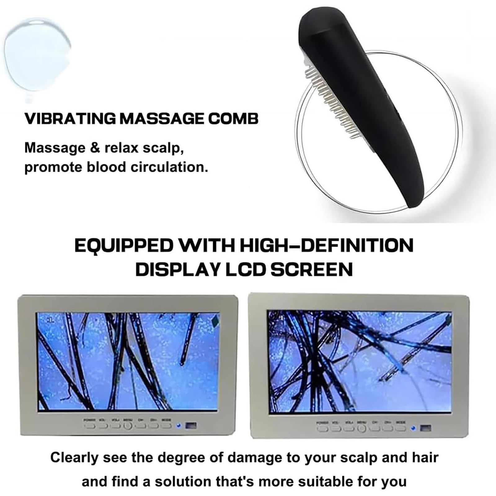 Analizador de Cabello y Piel, Masajeador de Cuero Cabelludo con 7 Mangos, Detector de Folículos Capilares Anticaída, Máquina de Cuidado del Cuero Cabelludo, para Pérdida de Cabello