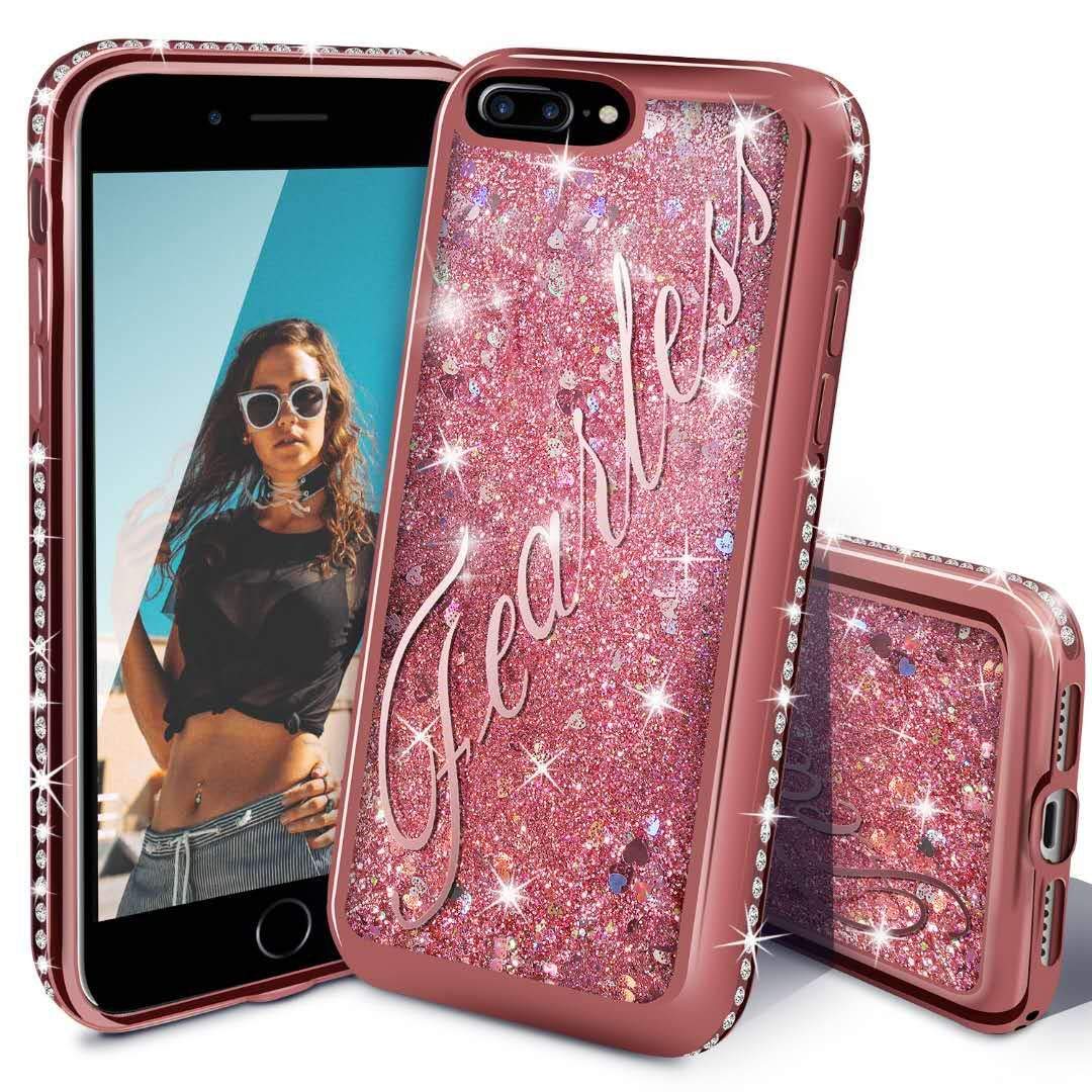 Iphone 8 Plus Case Miss Arts Iphone 7 Plus Glitter Case Girls Women Cute Flowing Liquid Holographic Holo Glitter Case With Luxury Bling Diamond Bumper For Apple Iphone 8 Plus Rose Gold