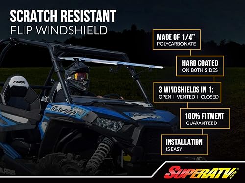 Miniatura 2 de SuperATV Parabrisas abatible 3 en 1 resistente a los arañazos para 2011-2020 Can-Am CommAnder 800, 1000, Max, hecho de policarbonato de 1/4 pulgadas