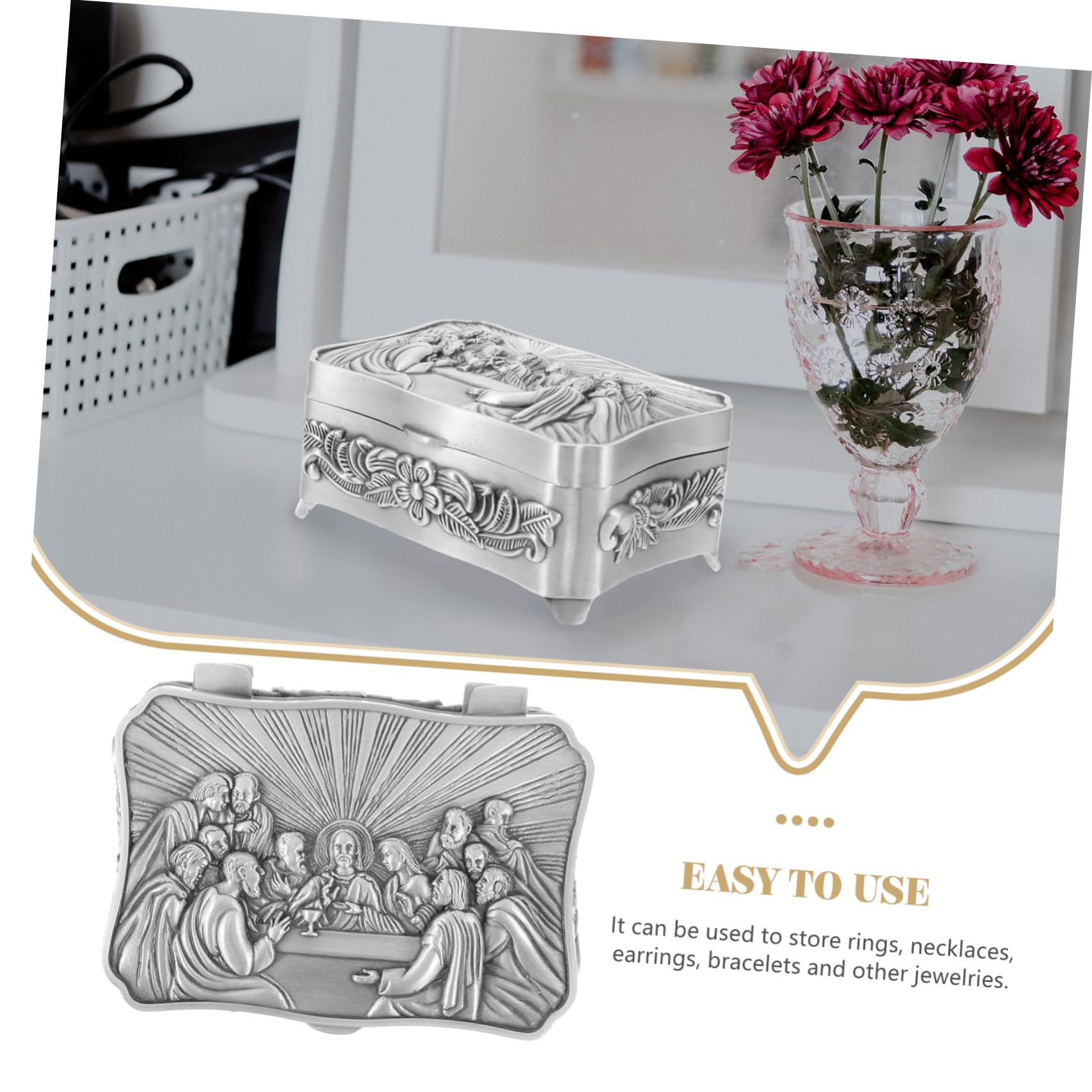 GALPADA 3 Pz Confezione Cattolica Organizer Per Cassetti Astuccio Cassetto Primo Organizzatore Elementi Collana Di Grandi Dimensioni Display Espandibile Lega Di Zinco Silver