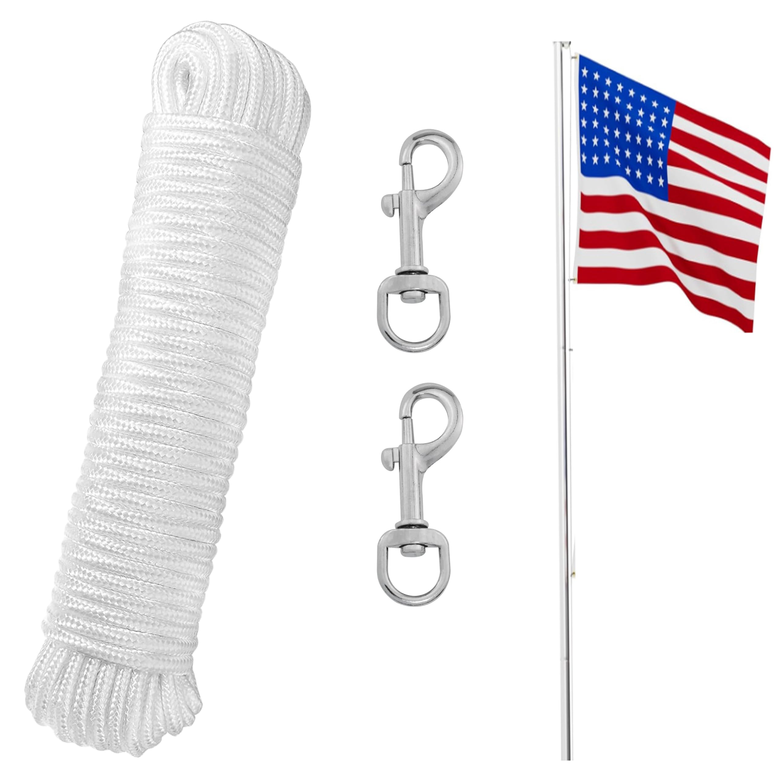 You Rope Flags Nylon Halyard Rope Flag Pole Rope Kit 100ft - White Double Braided ...