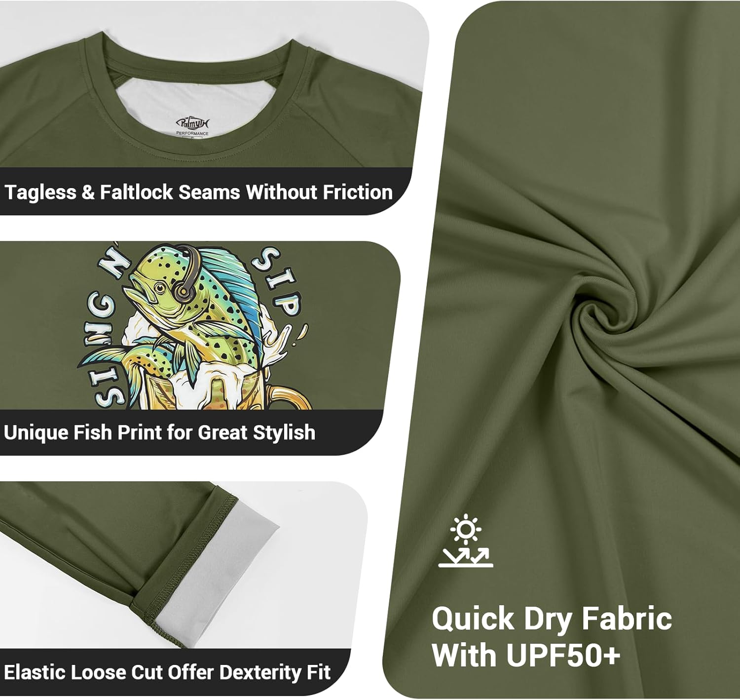 Palmyth Mens Fishing Shirts Sun Protection T-Shirts UV UPF 50+ Long Sleeve Rash Guard Tee - Image 5