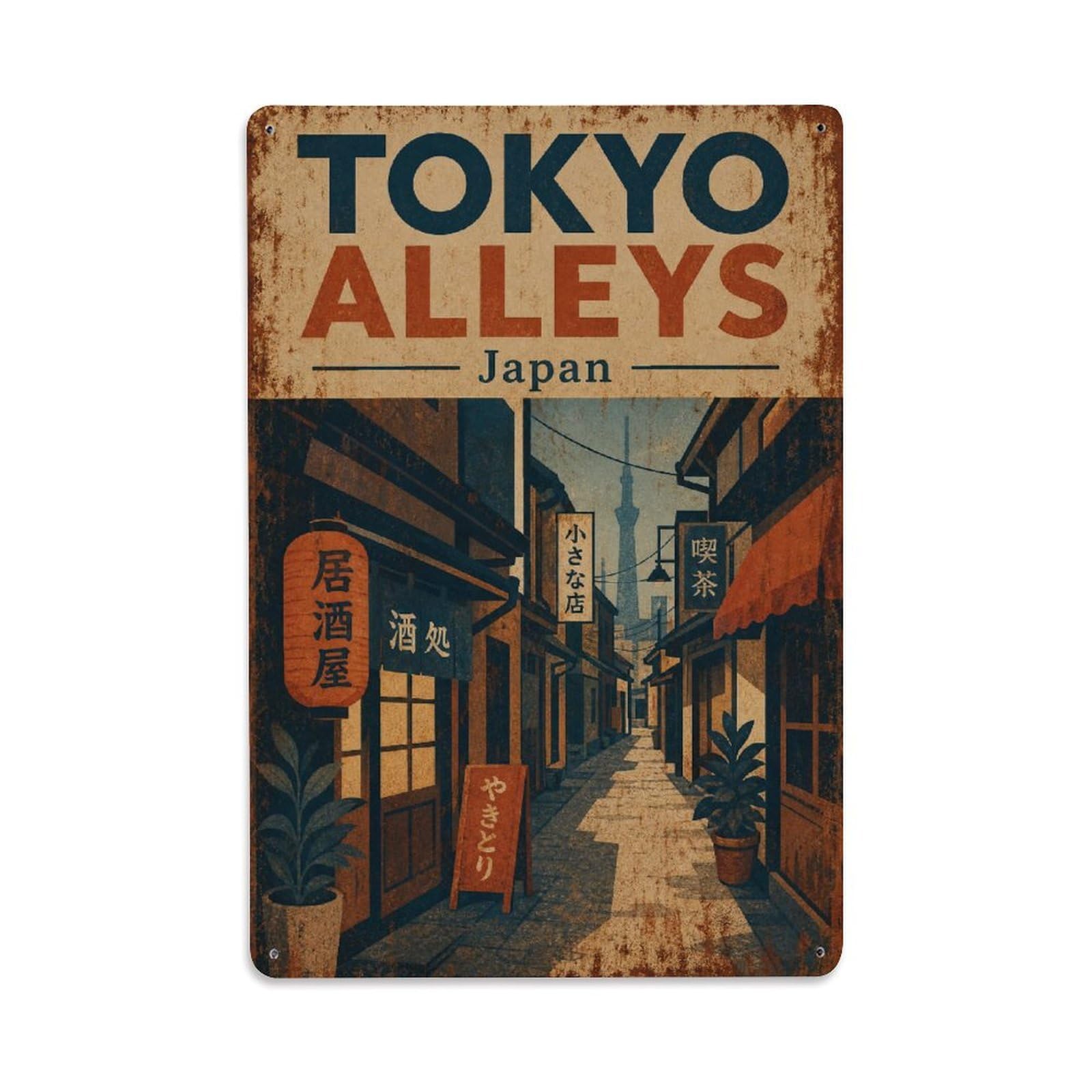 Gead 8X12inch Style Vintage Travel Tokyo Japan Alleys Metal Tin Sign