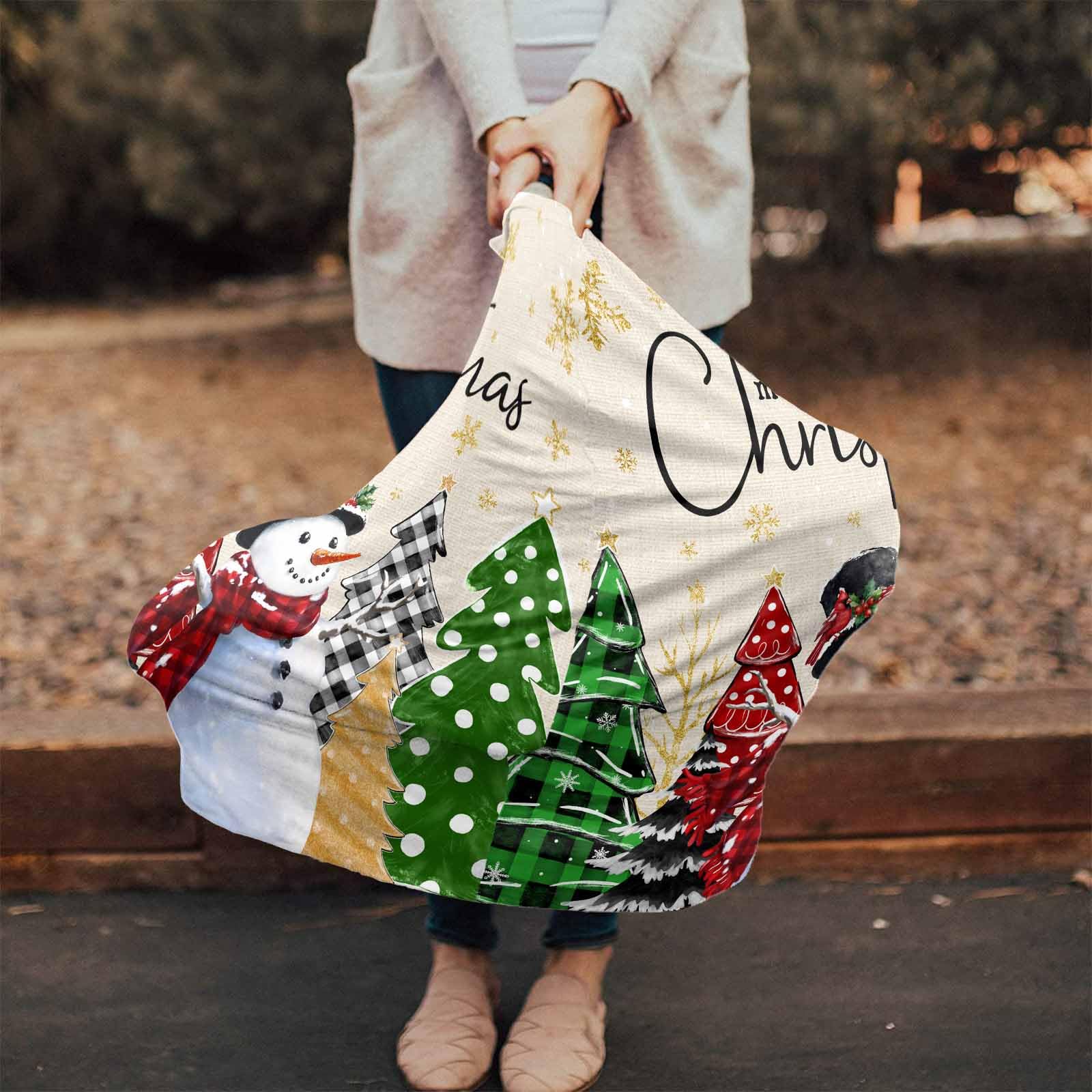 Nursing Cover for Breastfeeding Scarf, Merry Christmas Cute Snowman Xmas Tree Snowflake Glod Baby Car Covers Super Soft Multi Use for Canopy Shopping Cart Cover Blanket Stroller Cover