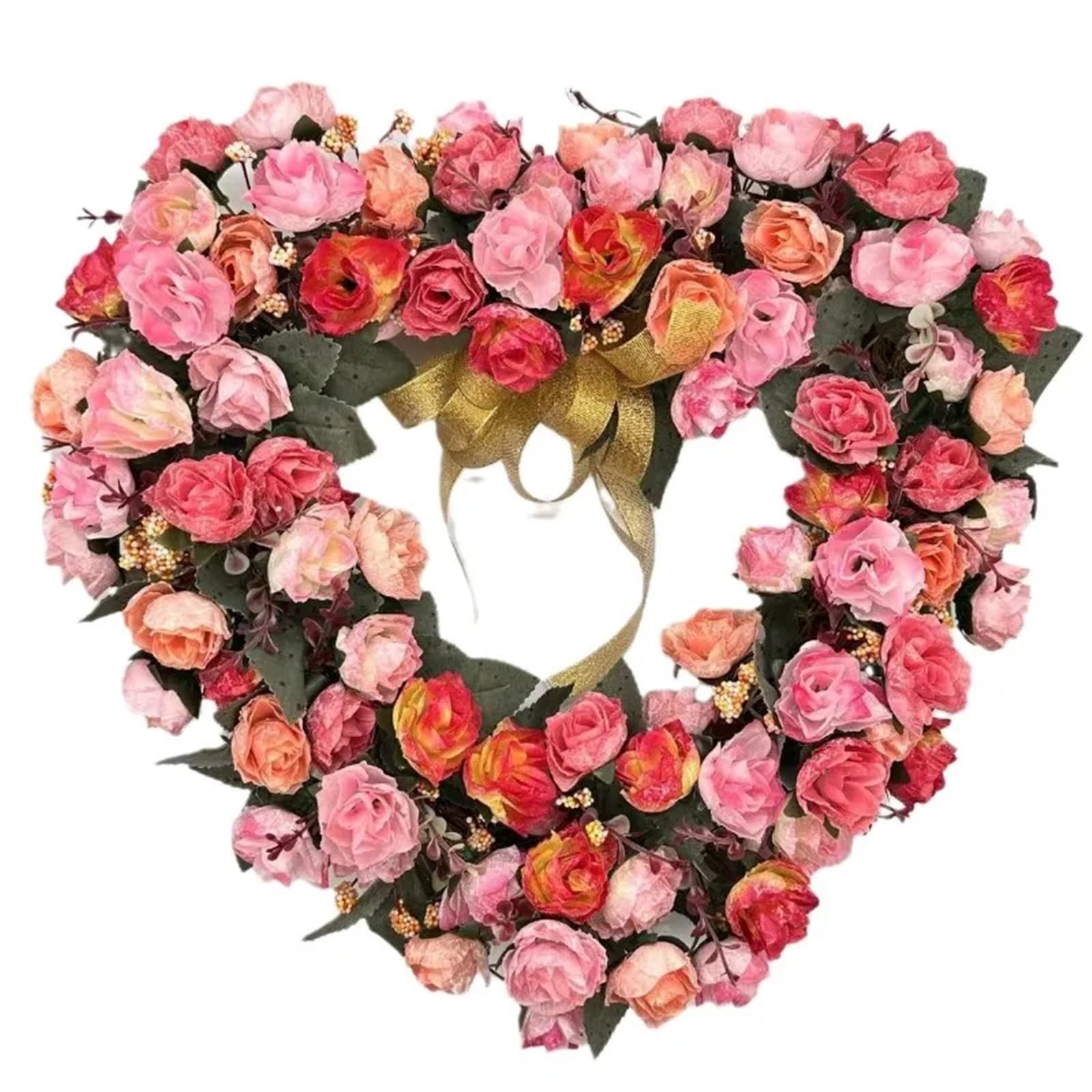 Door Wreath 1pcs Artificial Rose Heart-shaped Garland Wedding Pendant, Valentine's Day Home Decoration Flower Door