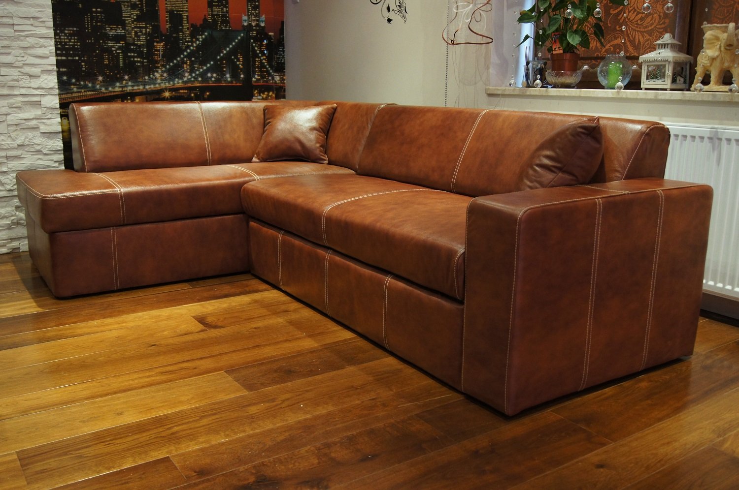 Quattro Meble Echtleder Set Antalya I Ecksofa 245 x 164cm + Sessel + Hocker + 2 x Lederkissen Sofa Couch mit Schlaffunktion und Bettkasten Echt Leder Eck Couch Garnitur
