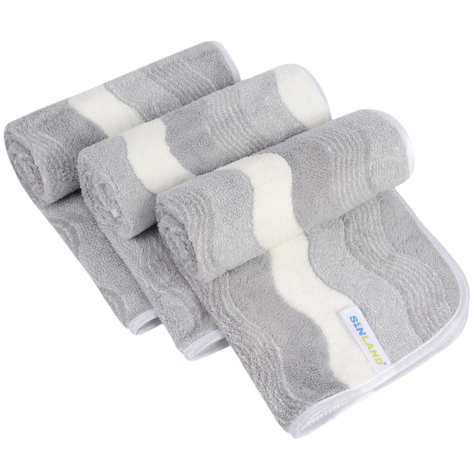 Sinland Lgreyx3 Bathroom Hand Towels, 16 X 31 Inch, Super Soft And Absorbent Microfiber Washcloth Face Towels For Bathroom, Kitchen, Spa, Yoga, Gym, Face, Hair, Dishcloth For Any Occasion 3Pack Grey Ripples