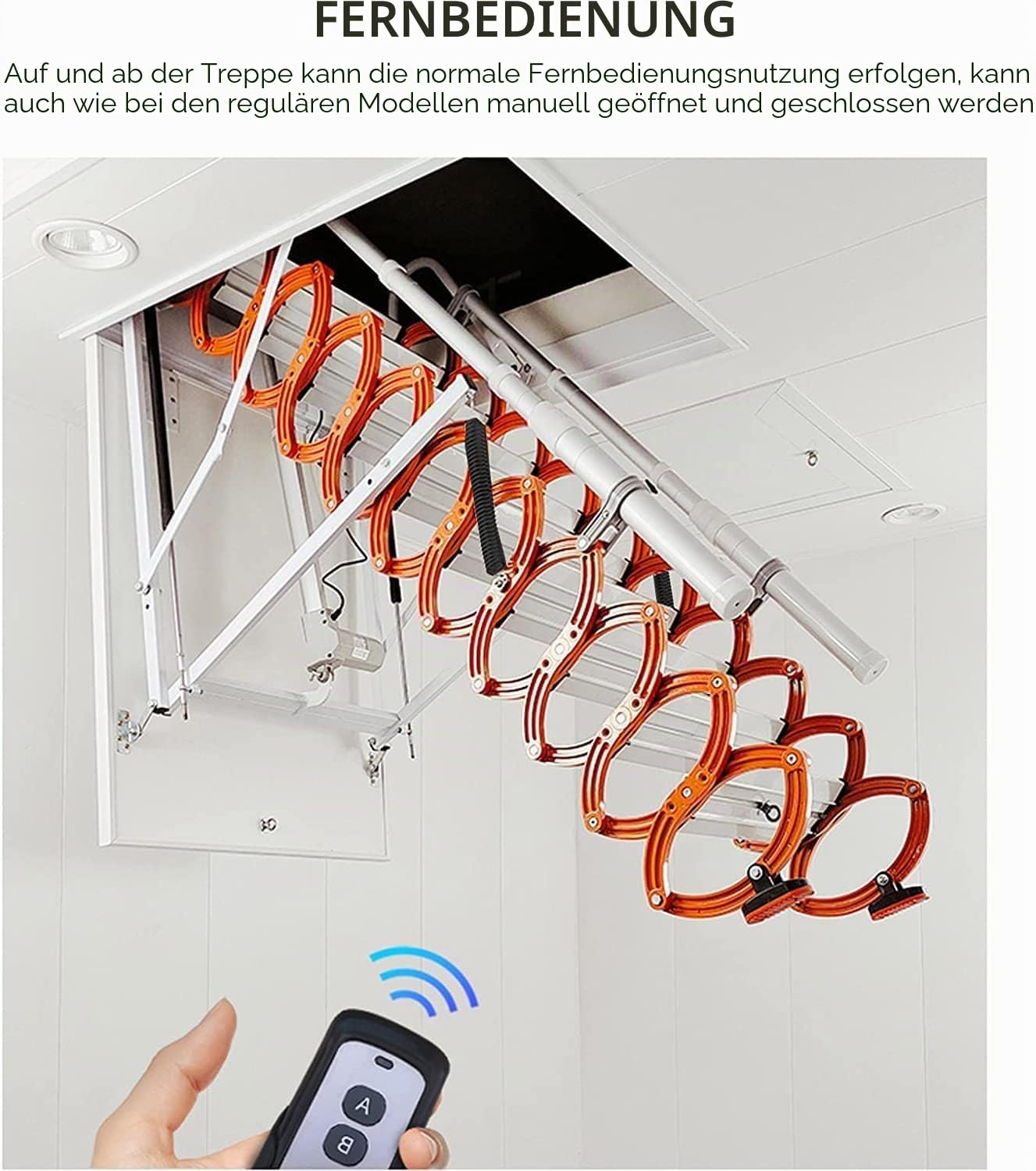 Dachbodentreppe Elektrische Dachbodenleiter -Legierung Stahl Stahl Fernbedienung Dachboirte Teleskopleiter Deckenklappleiter Dachleiter Down Dachleiter Lofttreppe