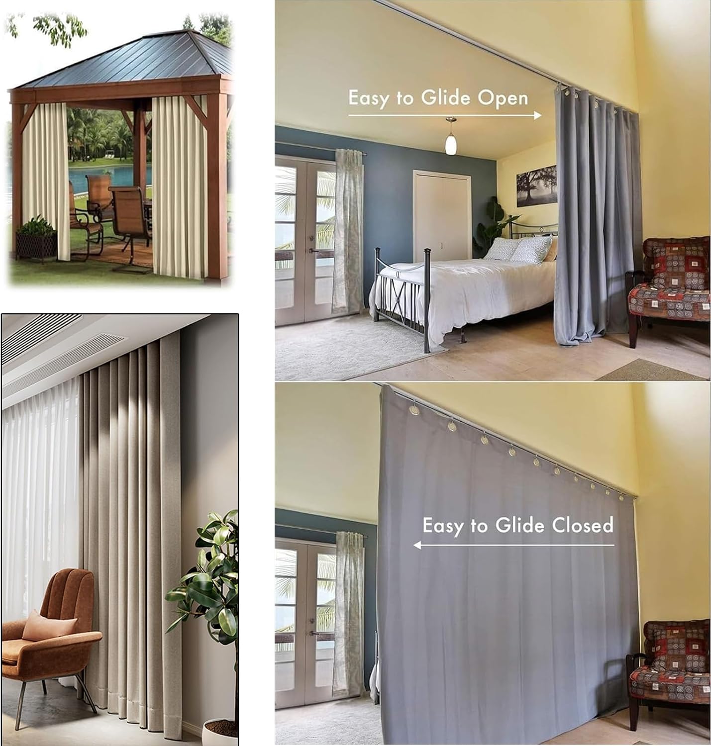 Room Divider Curtain Rod, Aluminium Alloy Ceiling Track For Curtains, Thickened Installation Code, For RV, Bay Window(Gold,440cm)