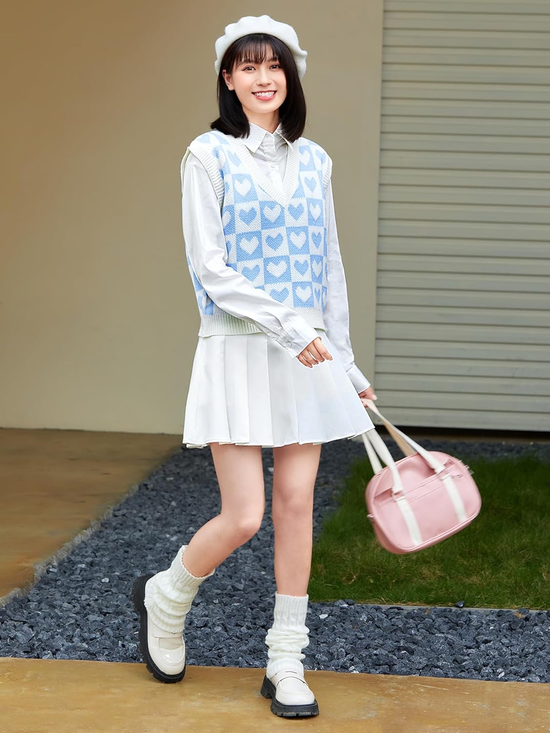 Floerns Women's Cute Heart Print V Neck Sleeveless Sweater Vest Knit Top - Image 5