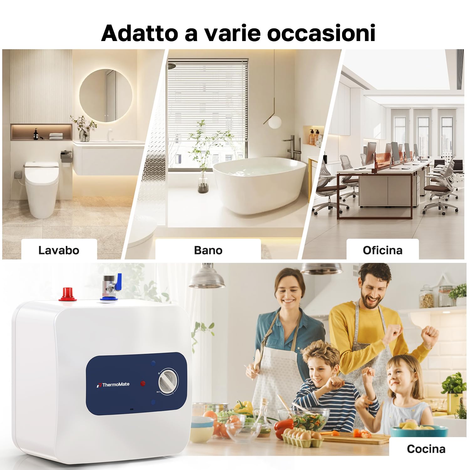 ThermoMate Scaldabagno Elettrico, 10 Litri, 2000W, Sottolavello, Compatto e poco ingombrante, Con spina a 230V, plug e giocare