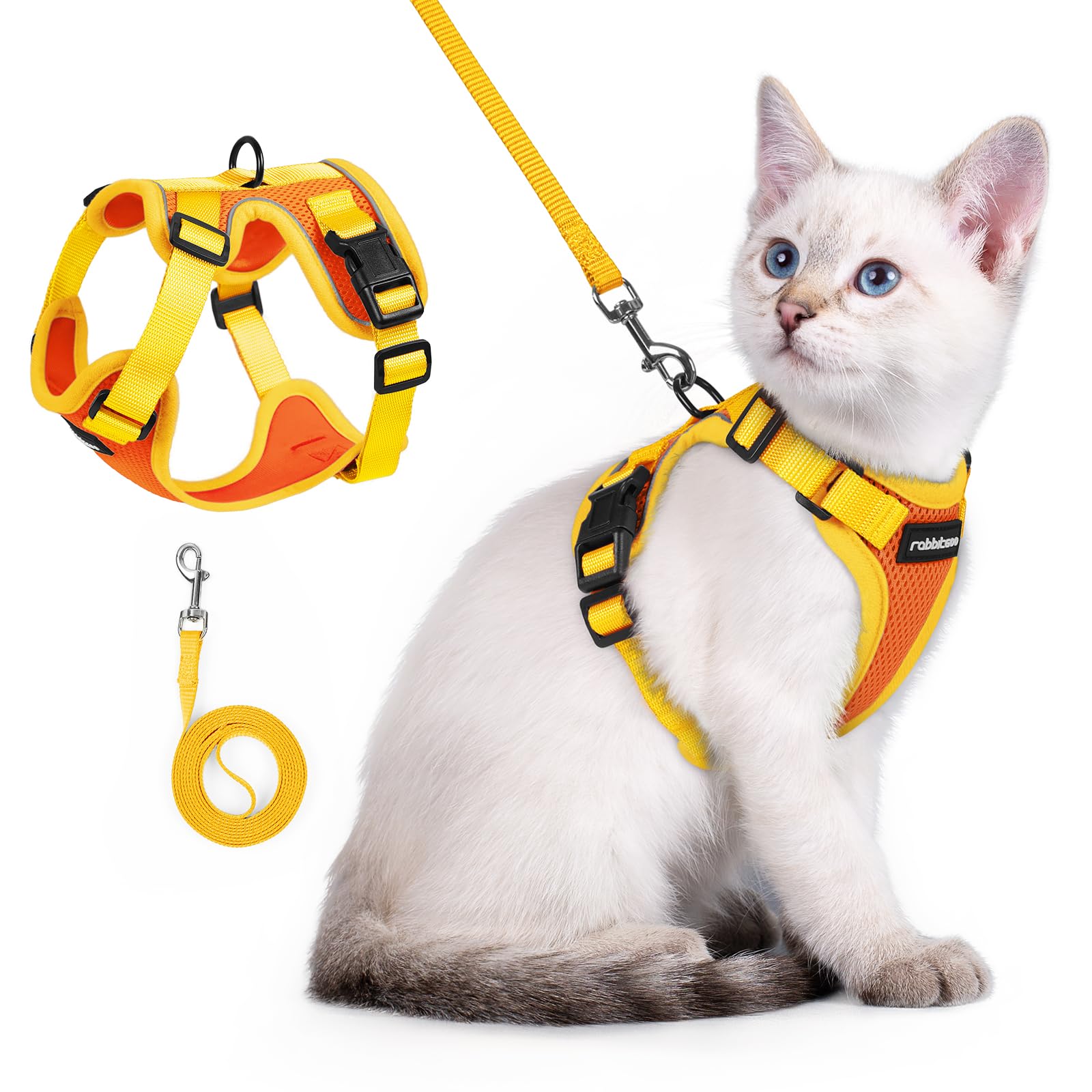 rabbitgoo Cat Harness and Leash Set, Escape Proof, Orange &amp; Yellow