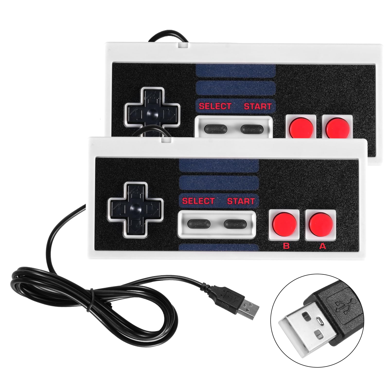 Binghe NES Game Controller, Controlador de juegos NES con USB Interfaz Modelo clásico Compatible con Nintendo NES/PC/M-A-C/Raspberry Pi 3(2 Piezas)