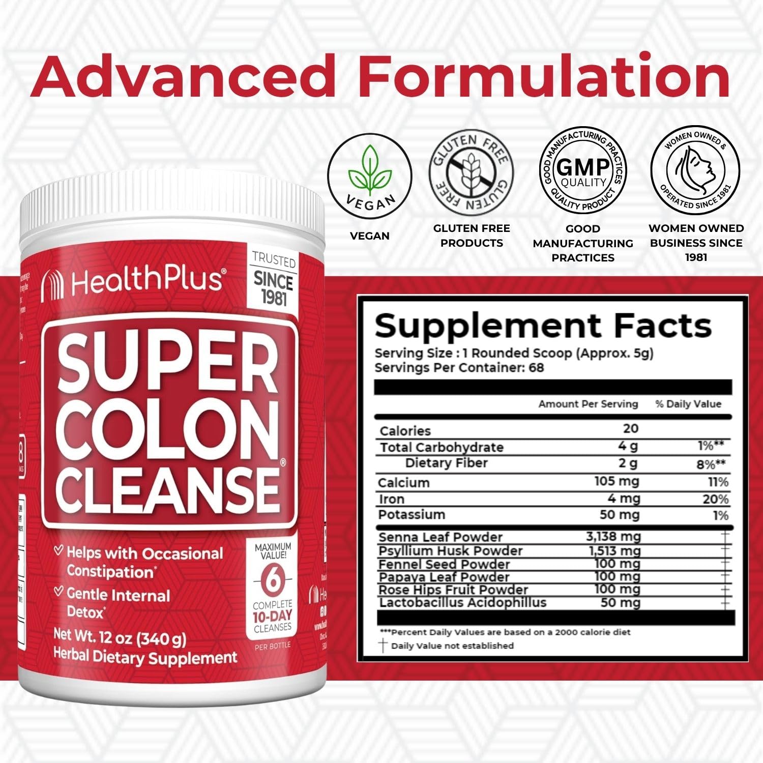 Health Plus Super Colon Cleanse Powder with Senna Leaf & Psyllium, 12 oz — Amazon image 2