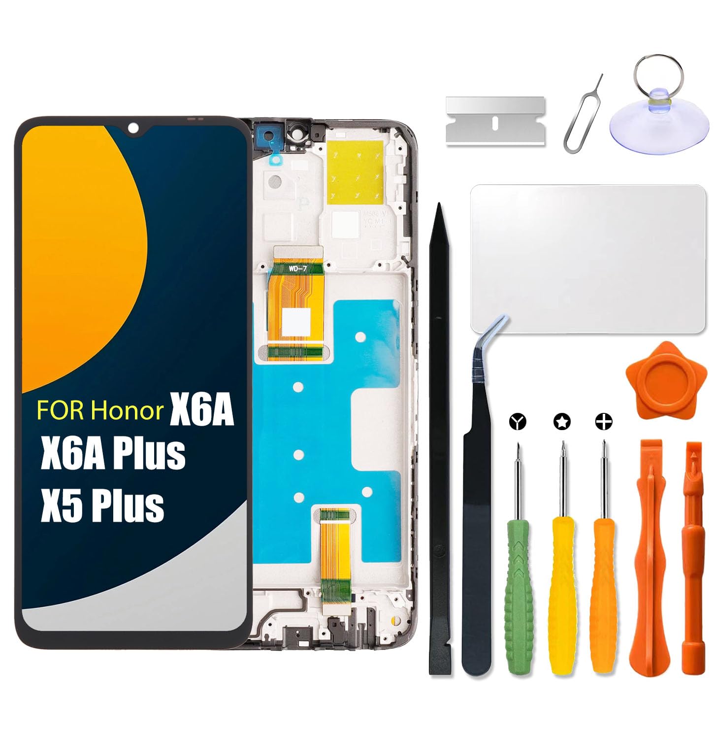Écran de rechange pour Honor X6A | X6A Plus | X5 Plus avec cadre | WDY-LX1, WDY-LX2, WOD-LX1, WOD-LX2, WOD-LX3, LCD tactile, numériseur, avec kit de réparation