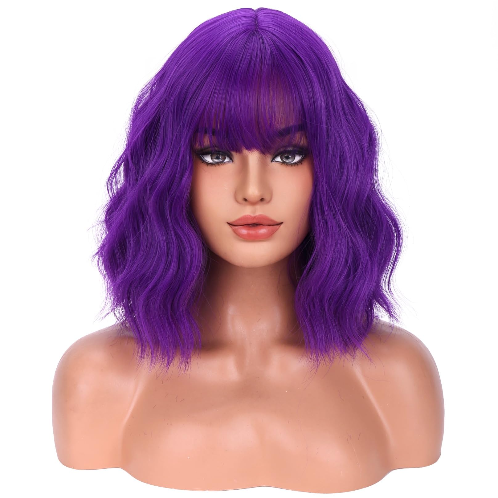 BERON Short Curly Synthetic Wig with Bangs and Adjustable Cap