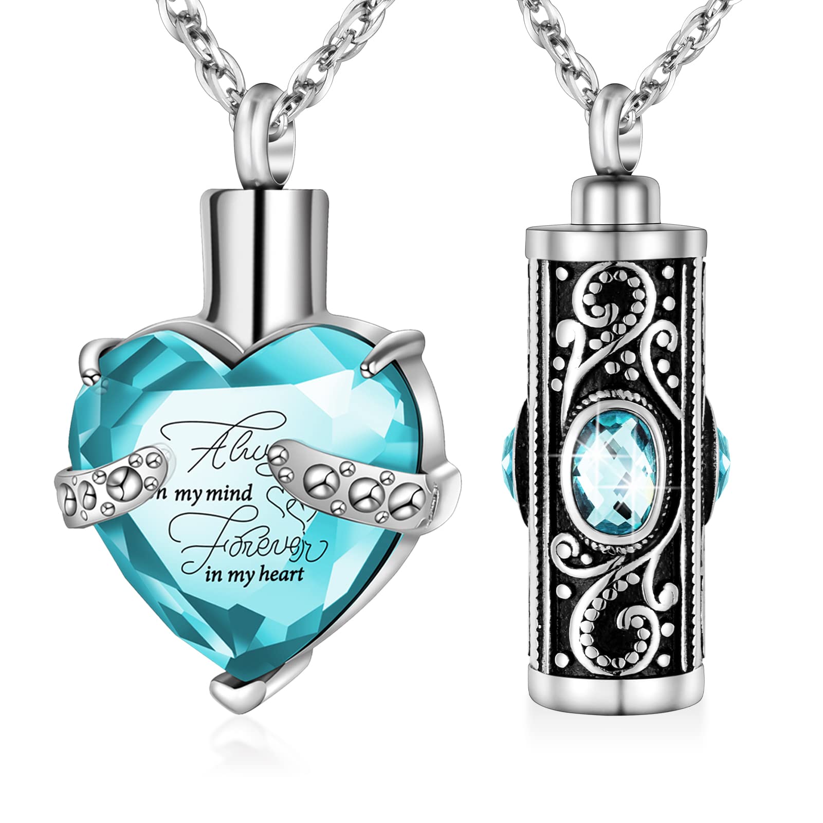 XIUDA 2PC Urn Necklace for Ashes Heart Crystal Cremation Jewelry Stainless  Steel Keepsake Memorial Pendant for Women Men Loved Ones