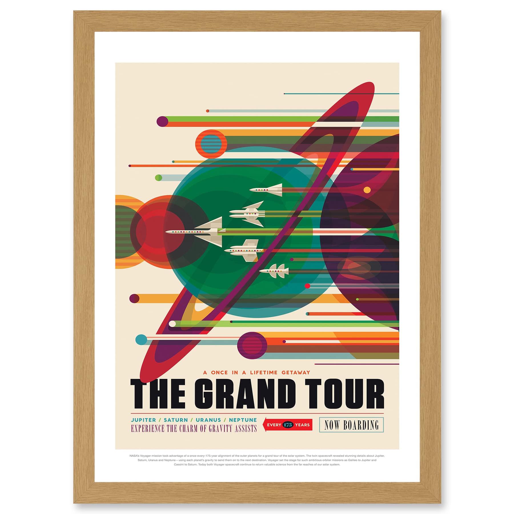 Artery8 The Grand Tour Nasa Space Tours Travel Jupiter Saturn Uranus Neptune Artwork Framed Wall Art Print A4