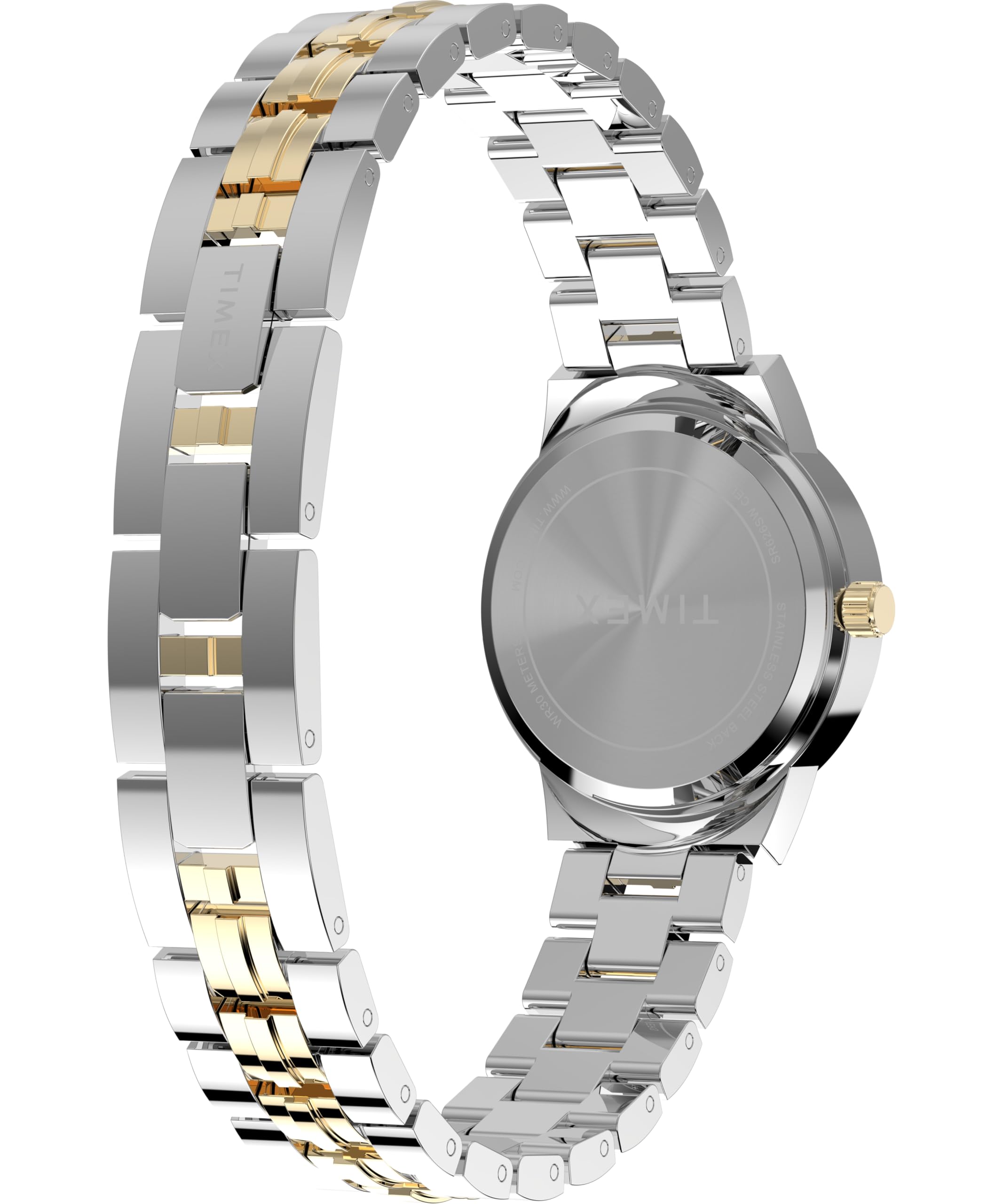 Timex Main Street TW2Y38300 Zegarek damski, 30 mm, dwukolorowa bransoleta ze stopu metali szlachetnych, srebrna tarcza i dwukolorowa koperta