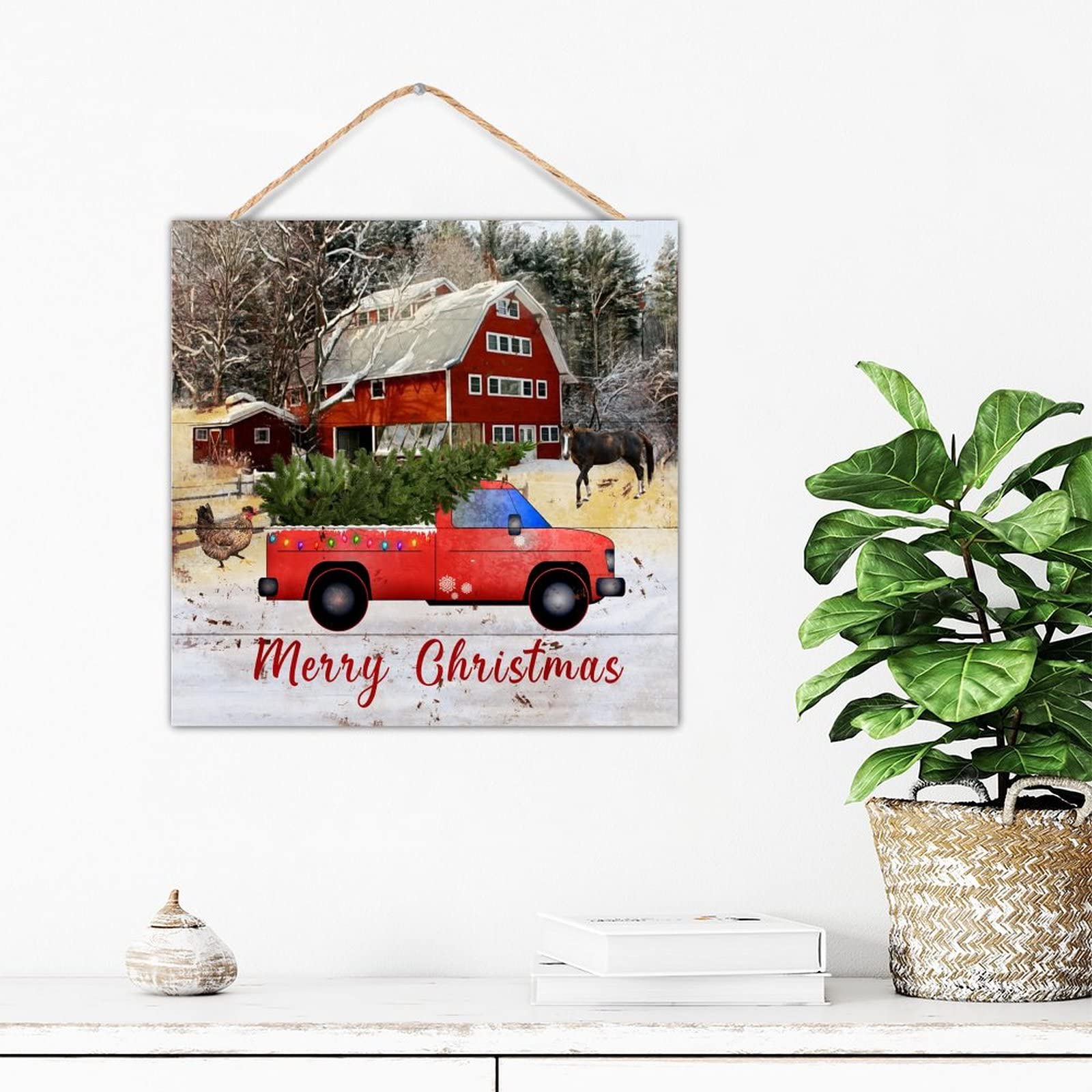 Camion rouge d'hiver décoration pour réchauffer un mur de chambre vide