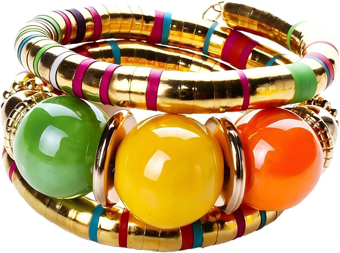 Bohemian African Bracelet for Women Men Ethnic Tribal Snake Bangle Bracelets Layered Chunky Beaded Bracelet Jewelry Gift