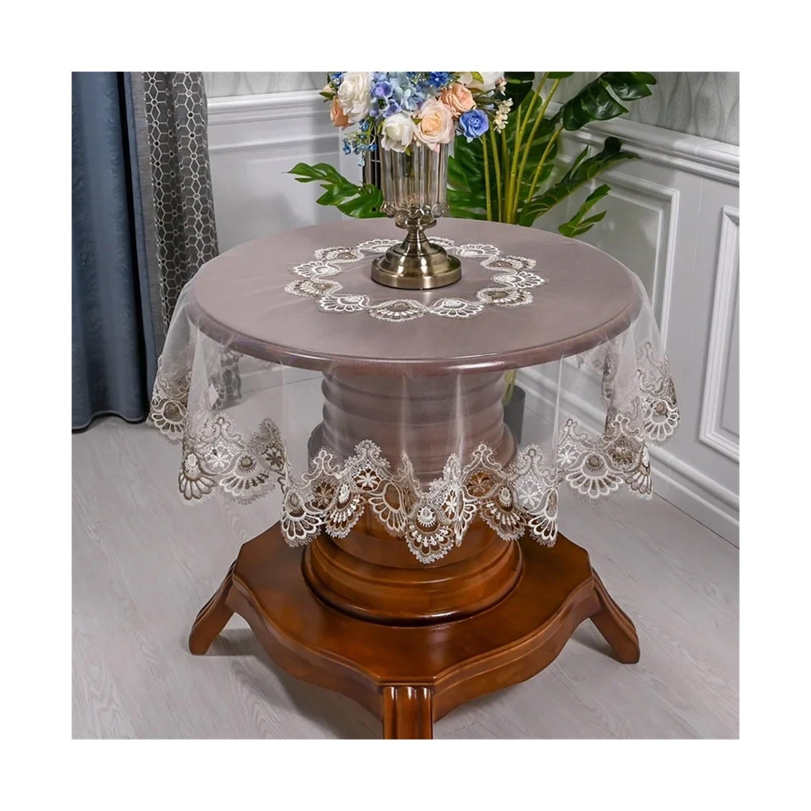 SHENJMAI Vintage Lace Table Table Cloth For Round Lace Tablecloth Dining Cover Embroidered Mat Dust(Color2,Diameter 130cm Round)