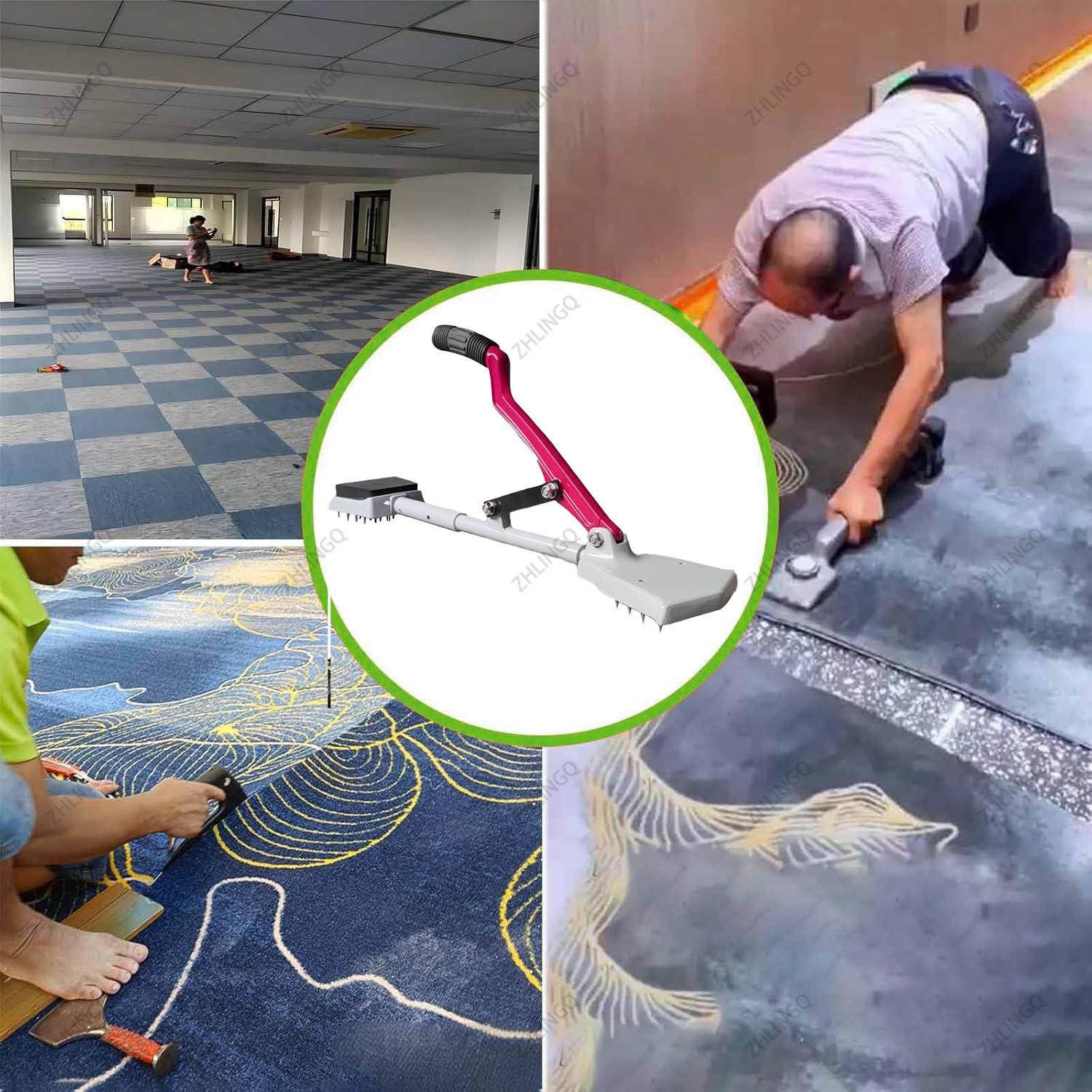 Outil pour Tapis sans Genou, Tendeur De Tapis sans Genou, Kit D'outils Ergonomique pour Tendeur De Tapis, Kit D'outils D'installation De Tapis avec Poignée Télescopique Et Base Rembourrée