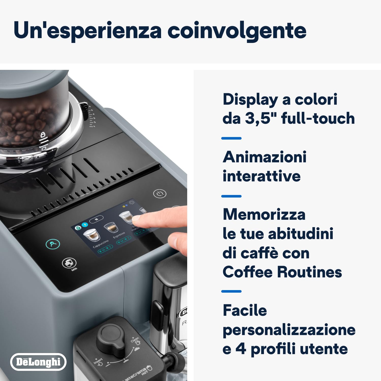 DeLonghi Rivelia Cafetera Superautomática con Depósito de Leche 19 Bares Gris